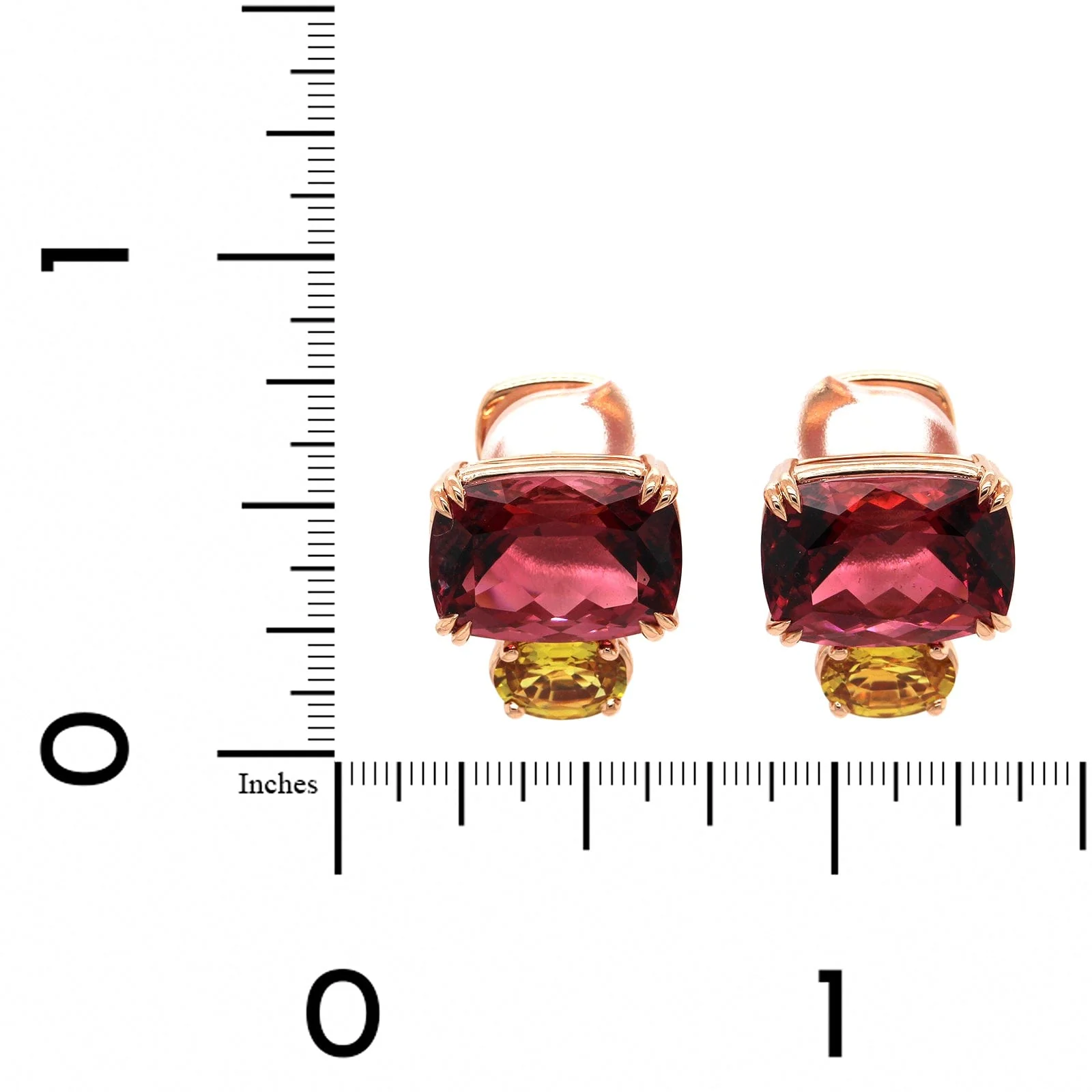 18K Rose Gold Pink Tourmaline and Yellow Sapphire Earrings - Image 3