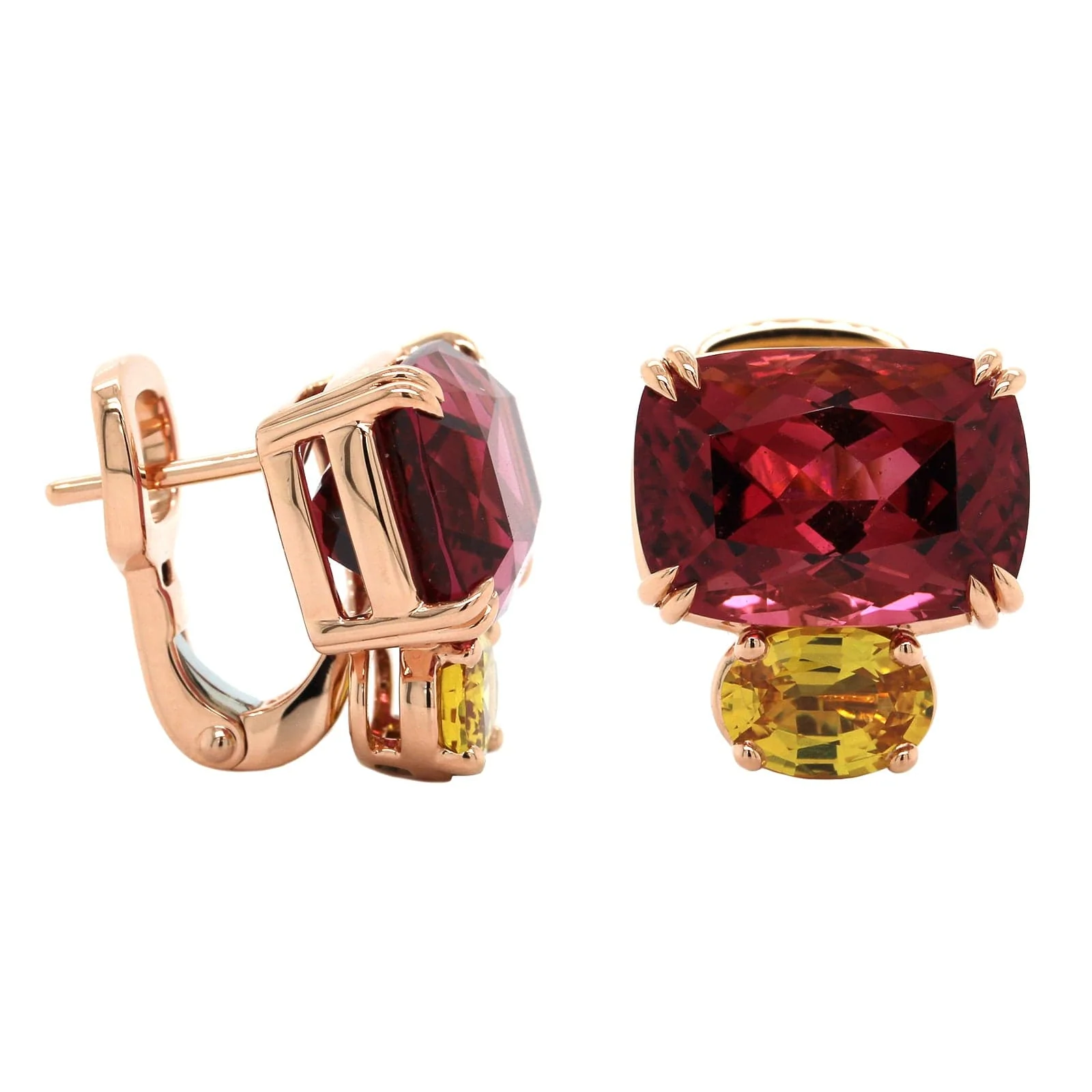 18K Rose Gold Pink Tourmaline and Yellow Sapphire Earrings - Image 4