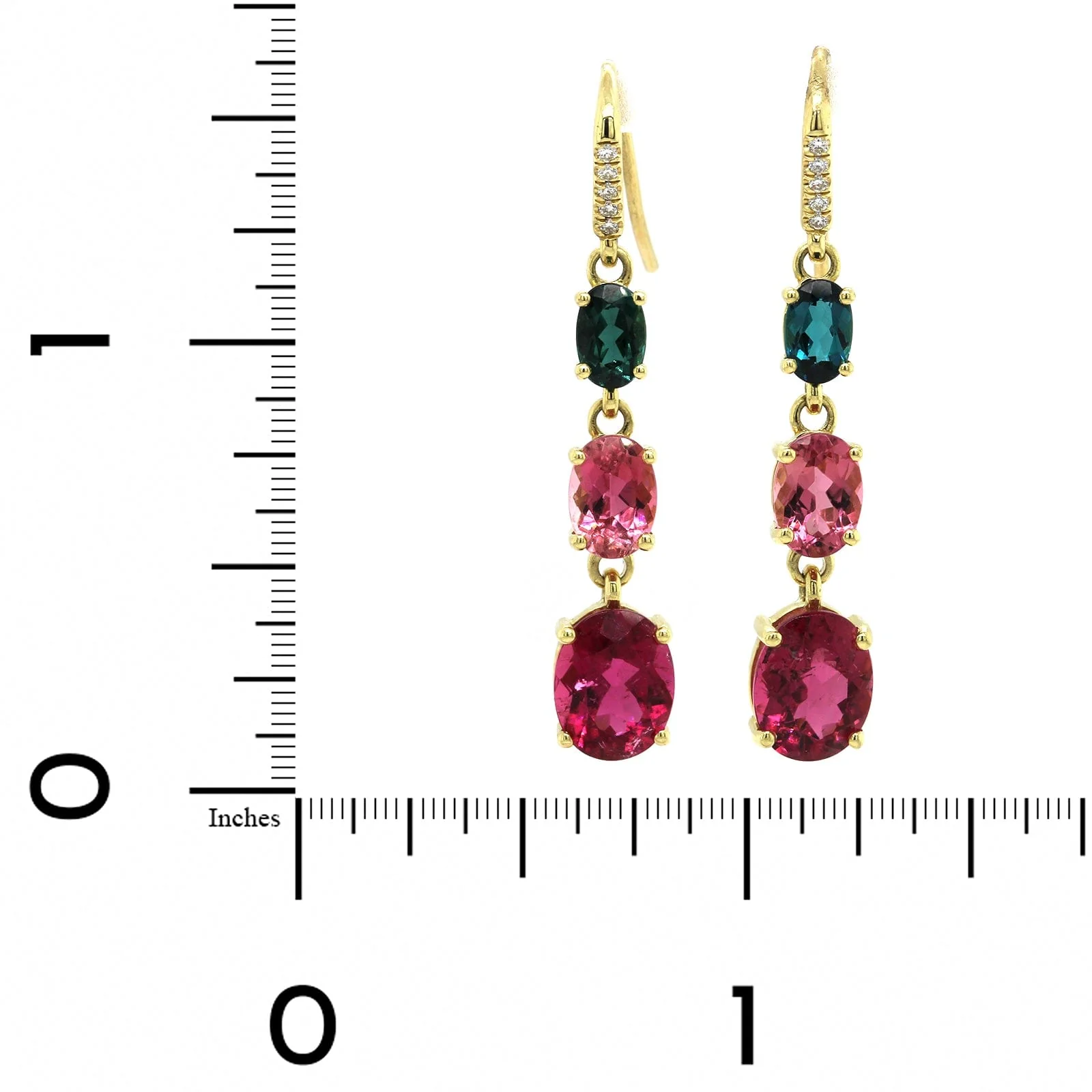 18K Yellow Gold Oval Tourmaline Drop Earrings - Image 2