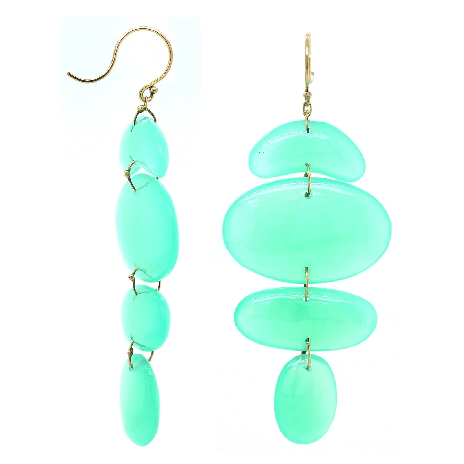 18K Yellow Gold "Small Totem" Chrysoprase Drop Earrings