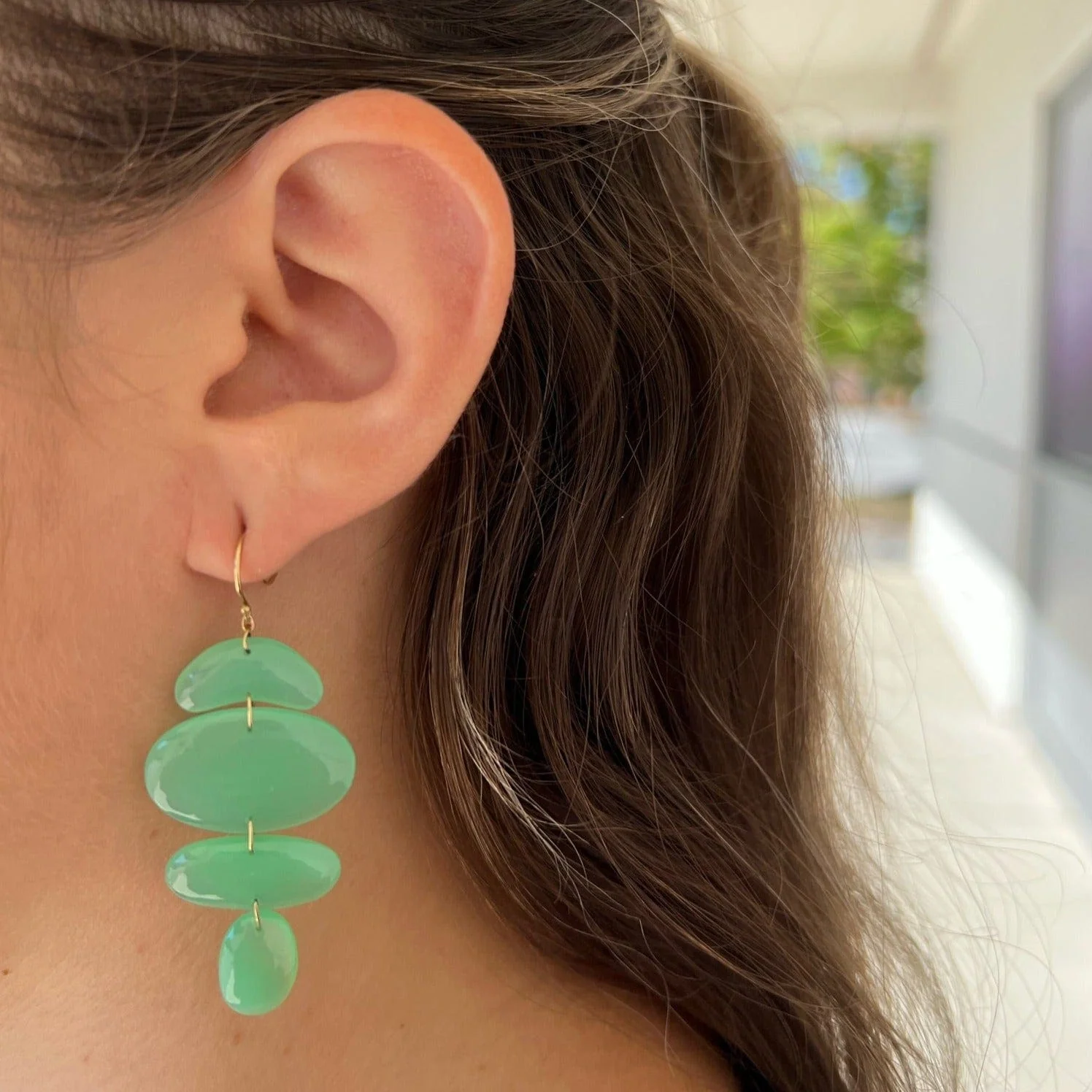 18K Yellow Gold "Small Totem" Chrysoprase Drop Earrings - Image 2