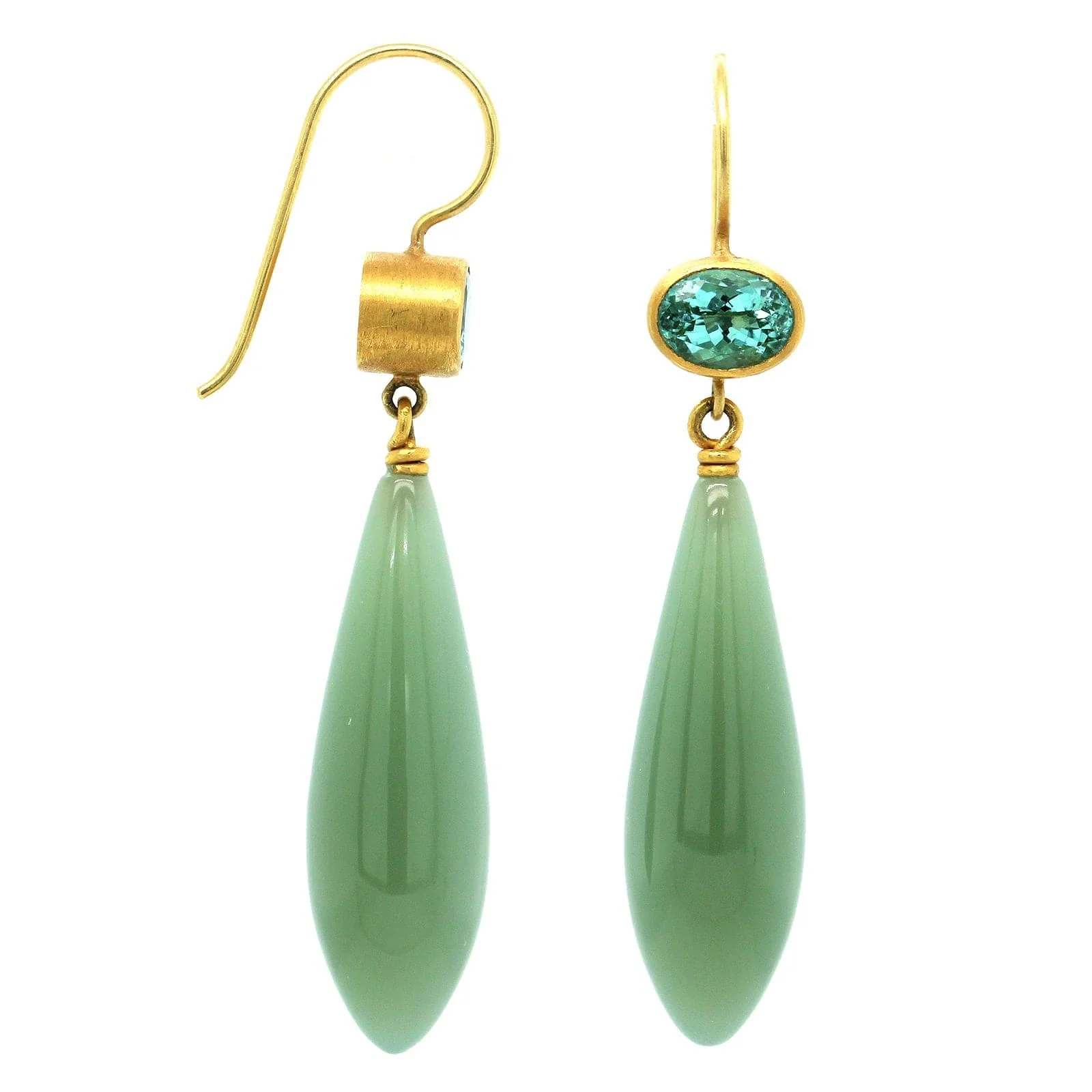 Mallary Marks 22K Yellow Gold Paraiba Tourmaline and Jade Drop Earrings - Image 3