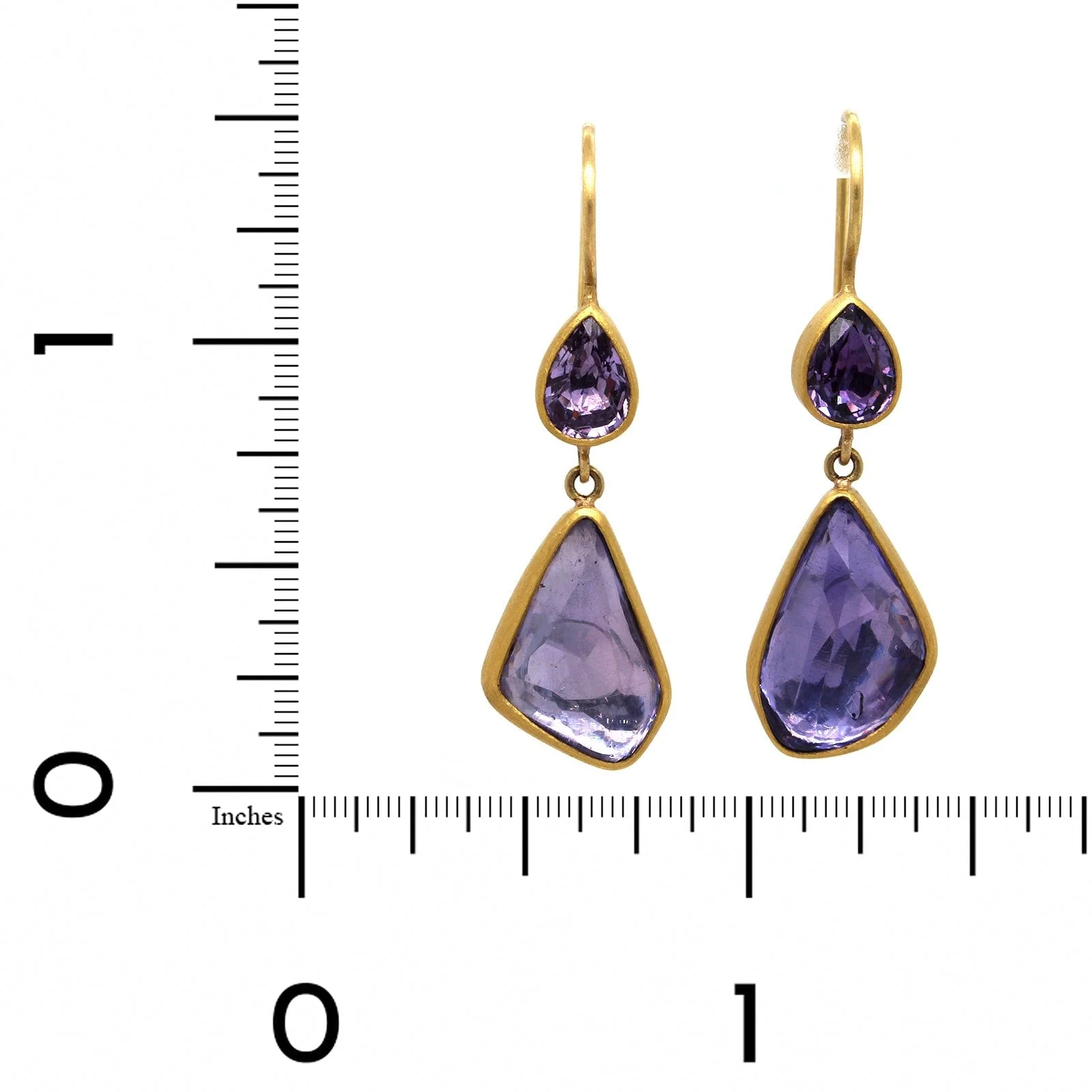 Mallary Marks 22K Yellow Gold Mismatched Sapphire Drop Earrings - Image 2