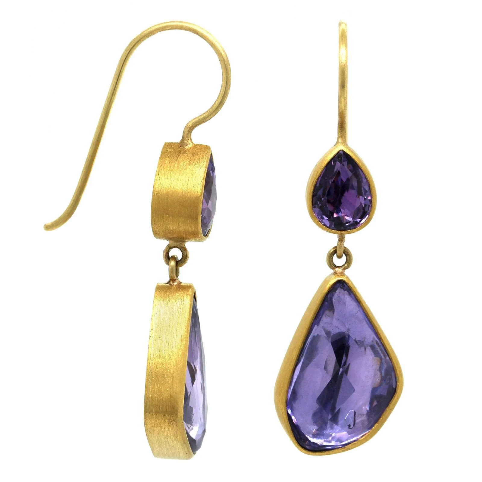Mallary Marks 22K Yellow Gold Mismatched Sapphire Drop Earrings - Image 3