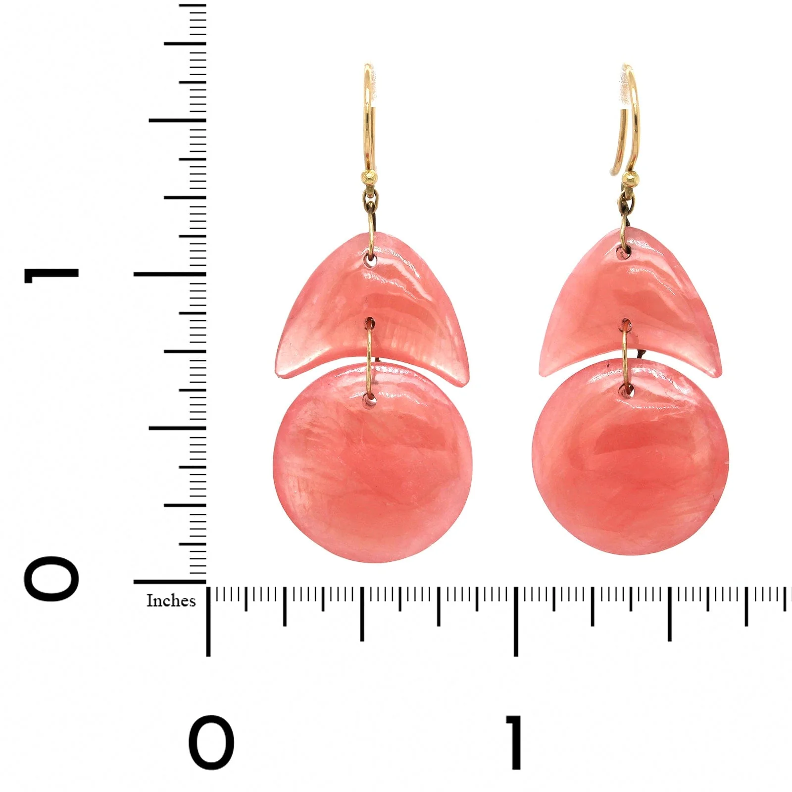 18K Yellow Gold Rhodochrosite Drop Earrings - Image 2