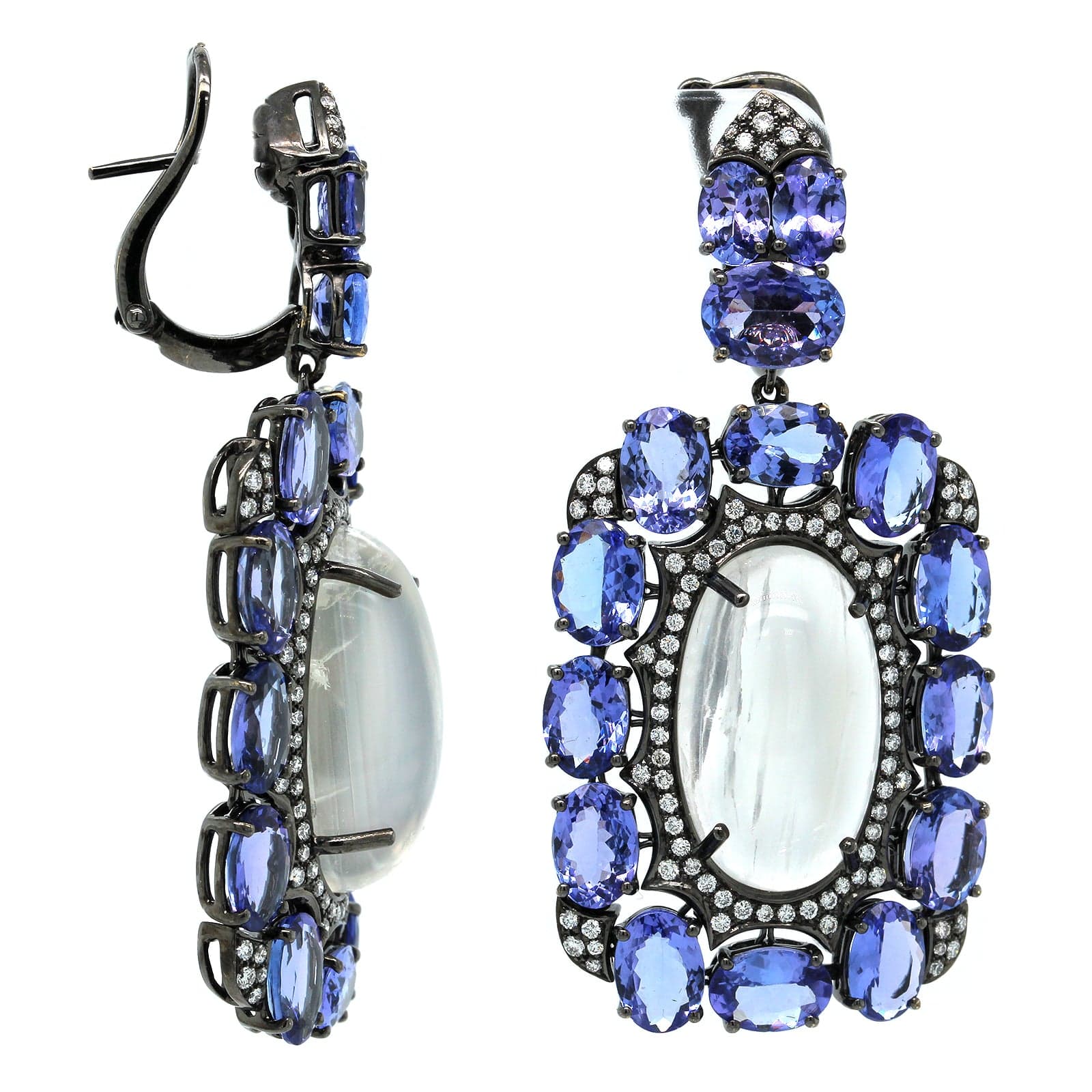 Etho Maria 18K Blackened Yellow Gold Moonstone and Tanzanite Drop Earrings - Image 3