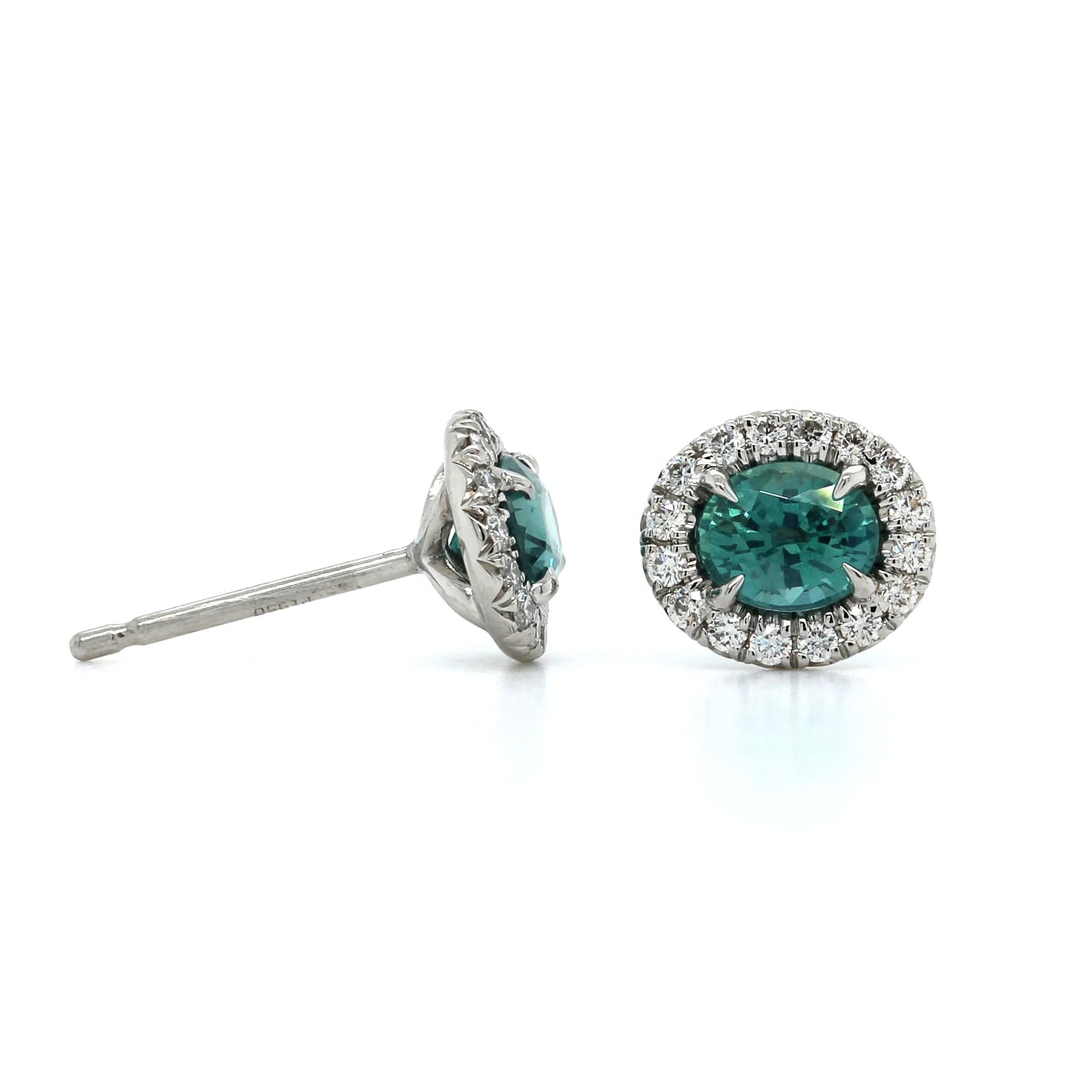 Platinum Oval Alexandrite Diamond Halo Stud Earrings - Image 3