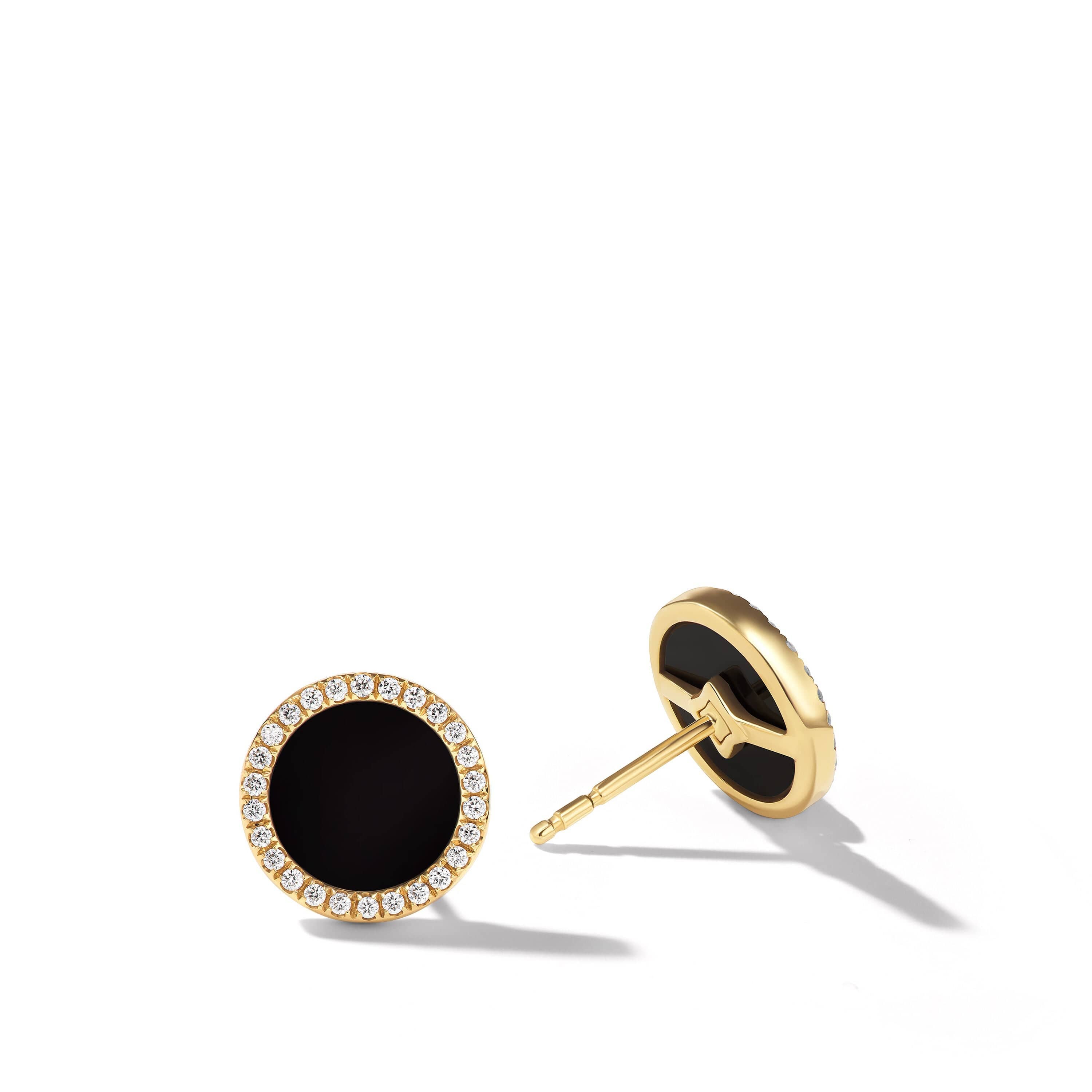 Petite DY Elements® Stud Earrings in 18K Yellow Gold with Black Onyx and Pavé Diamonds - Image 2
