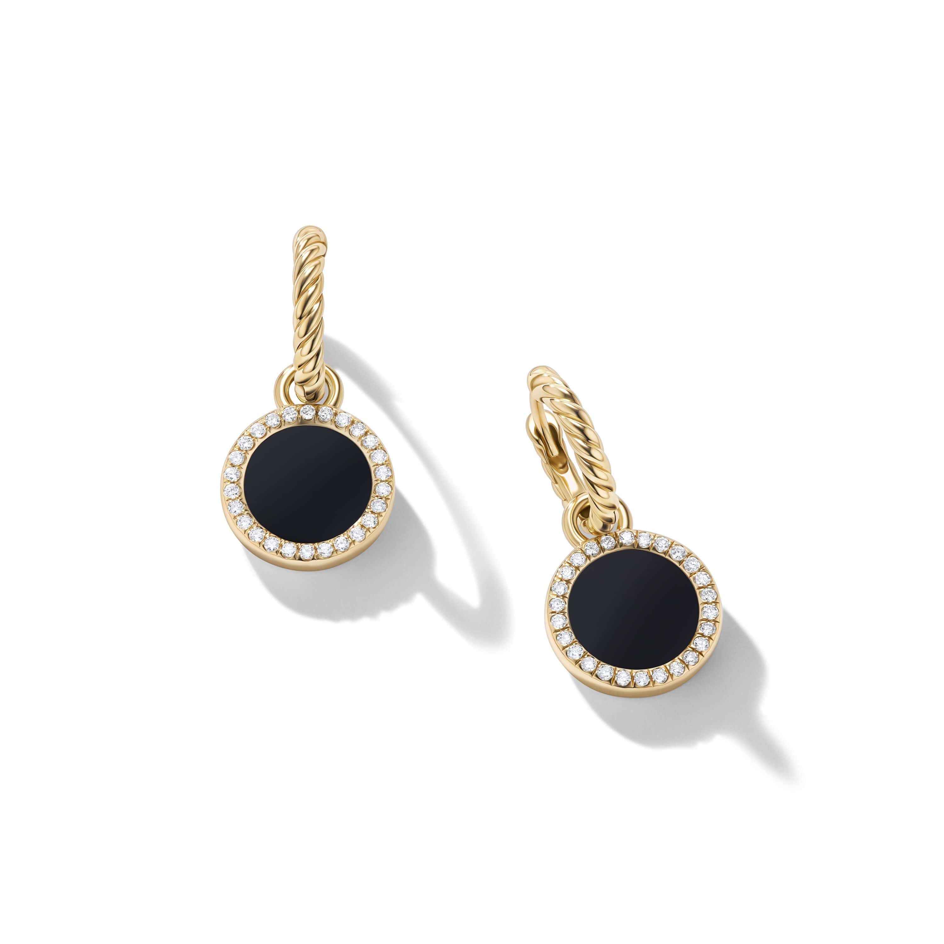 Petite DY Elements® Drop Earrings in 18K Yellow Gold with Black Onyx and Pavé Diamonds - Image 2