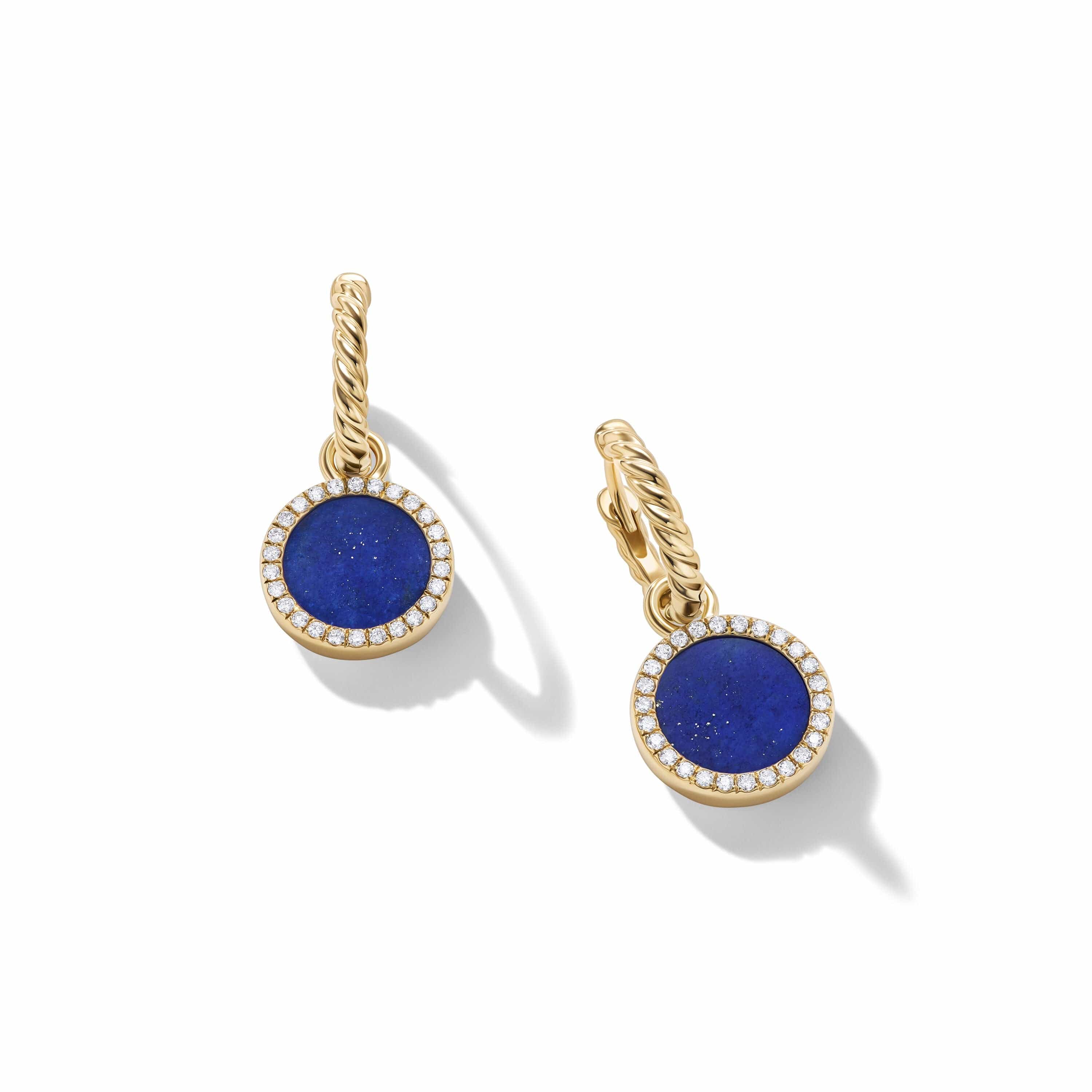 Petite DY Elements® Drop Earrings in 18K Yellow Gold with Lapis and Pavé Diamonds - Image 2