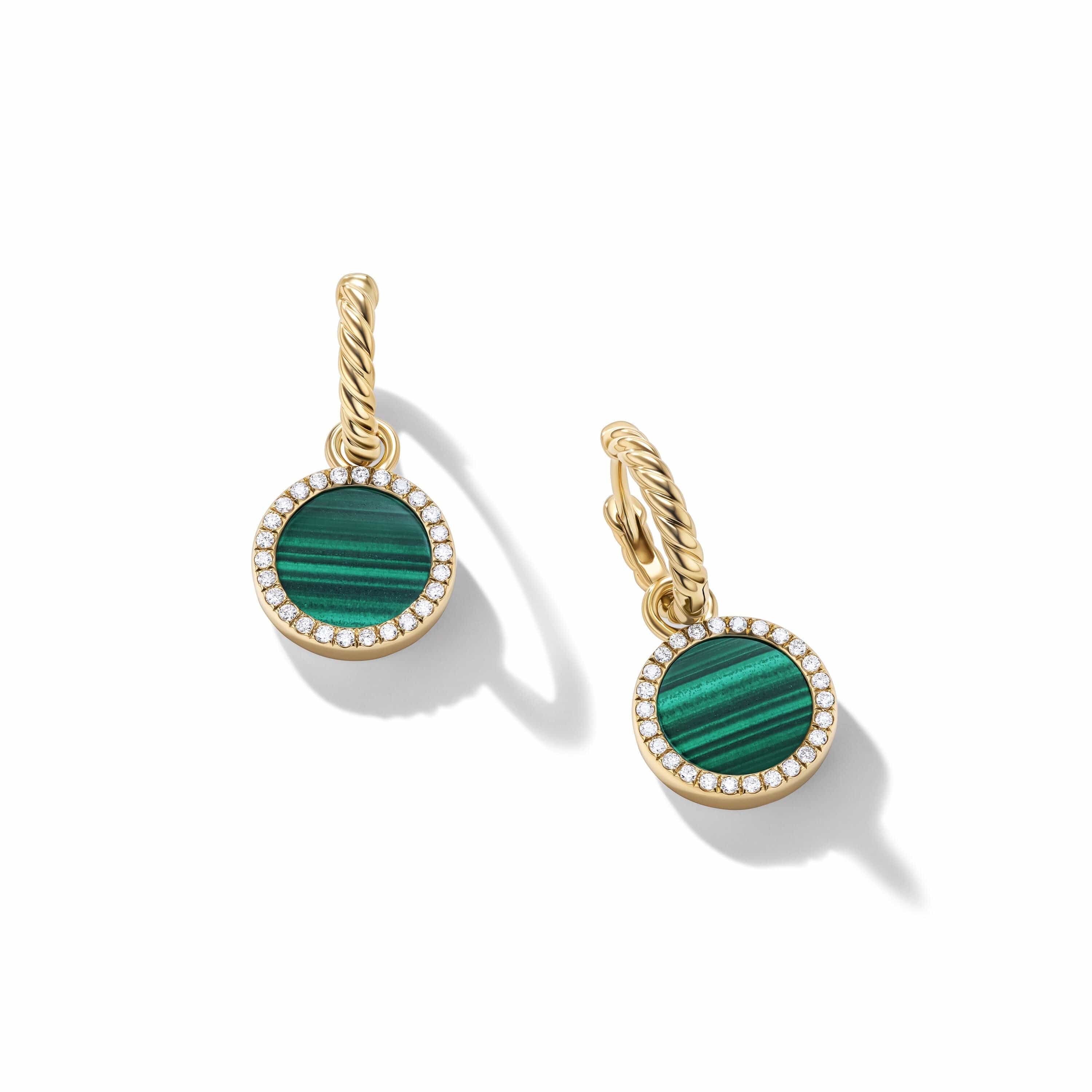 Petite DY Elements® Drop Earrings in 18K Yellow Gold with Malachite and Pavé Diamonds - Image 2