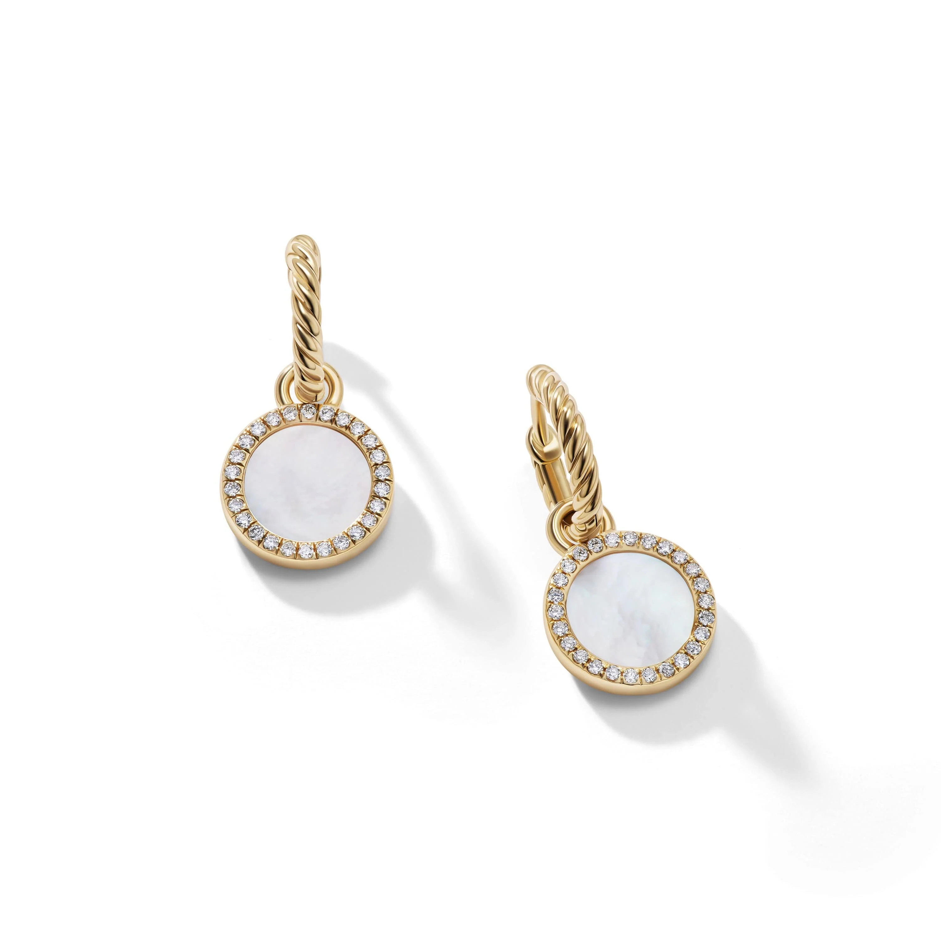 Petite DY Elements® Drop Earrings in 18K Yellow Gold with Mother of Pearl and Pavé Diamonds - Image 2