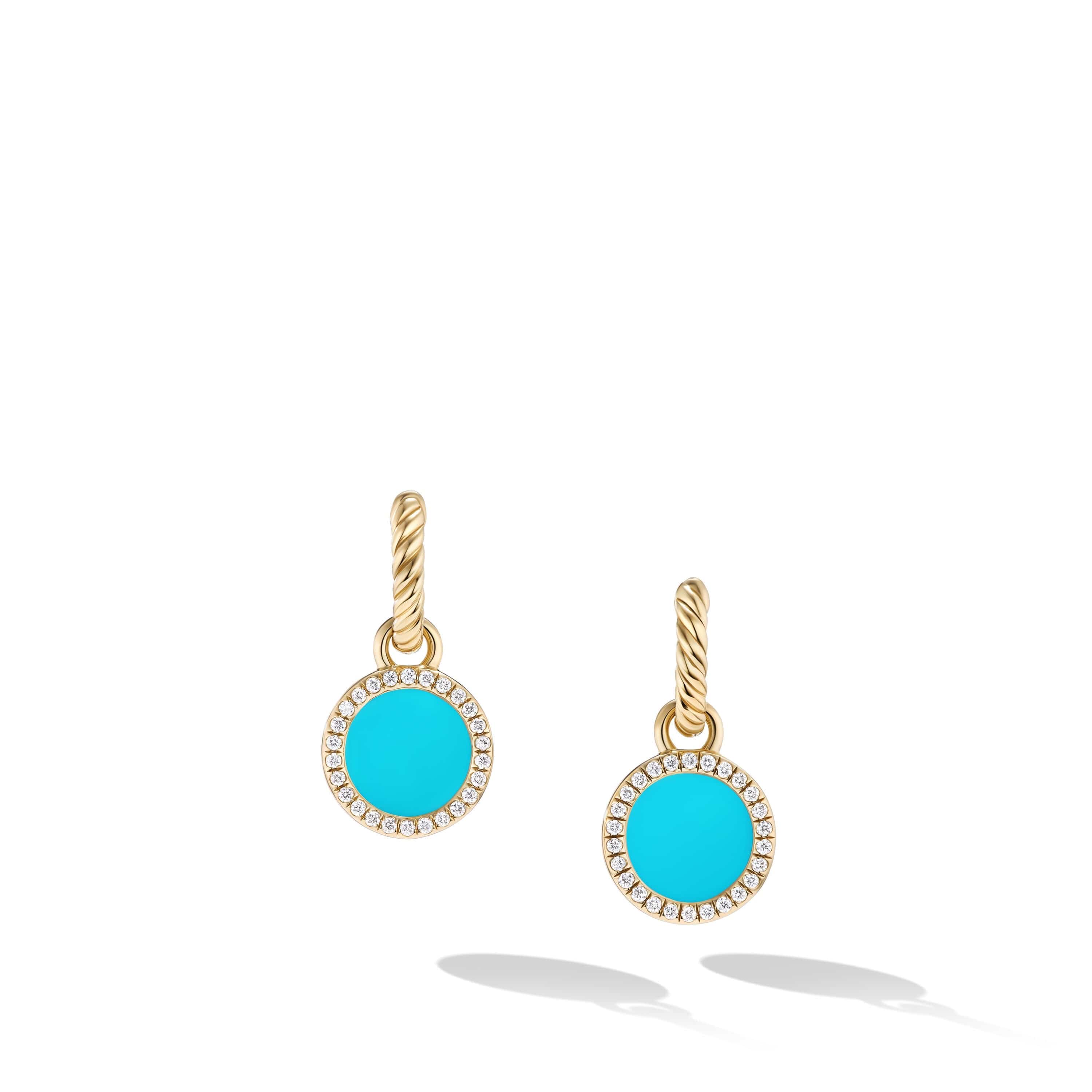 Petite DY Elements® Drop Earrings in 18K Yellow Gold with Turquoise and Pavé Diamonds