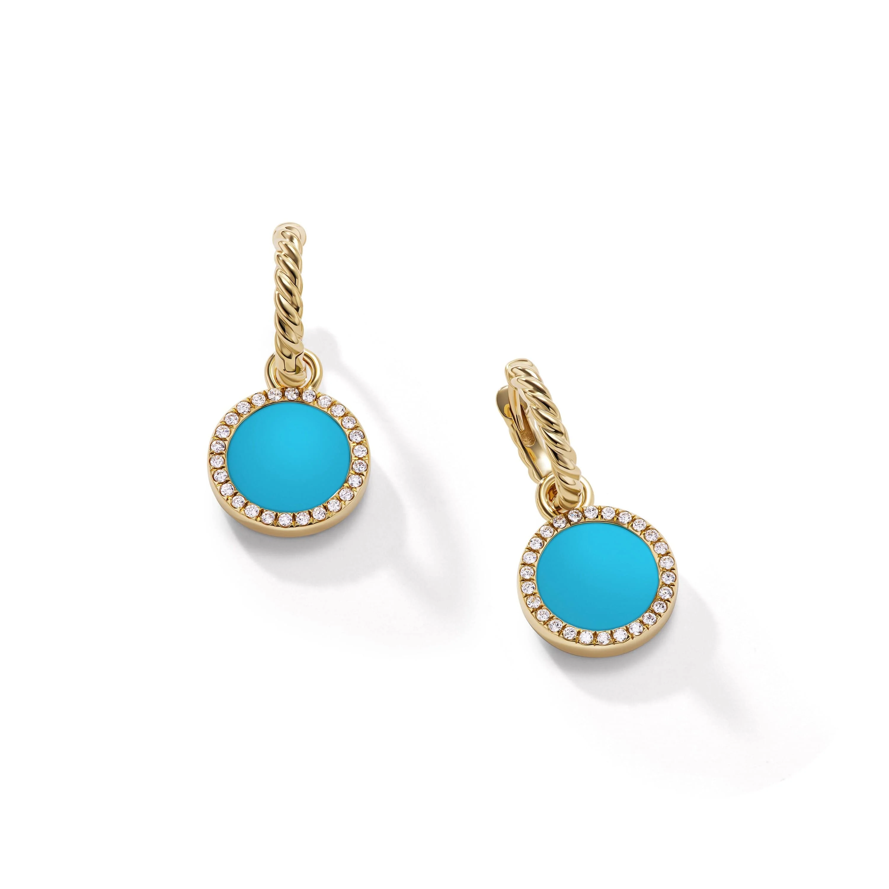 Petite DY Elements® Drop Earrings in 18K Yellow Gold with Turquoise and Pavé Diamonds - Image 2