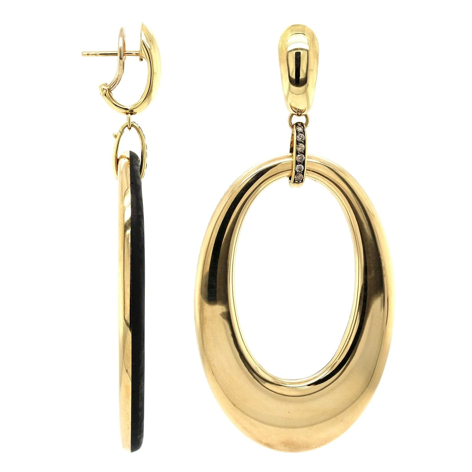18K Yellow Gold Ebony Oval Drop Convertible Earrings - Image 2