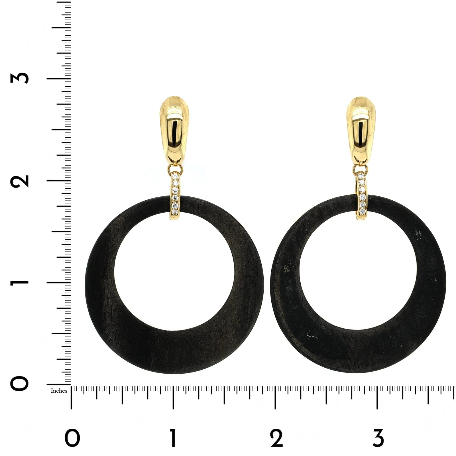 18K Yellow Gold Ebony Round Drop Convertible Earrings - Image 3