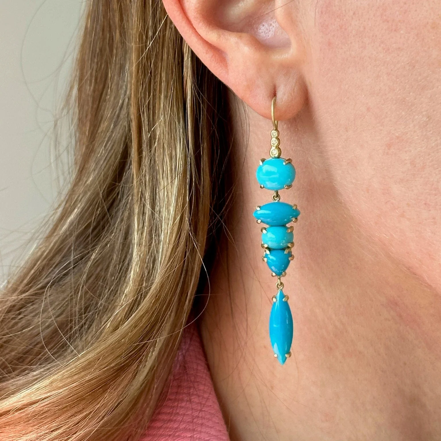 Suzy Landa 18K Yellow Gold Turquoise Diamond Drop Earrings - Image 2