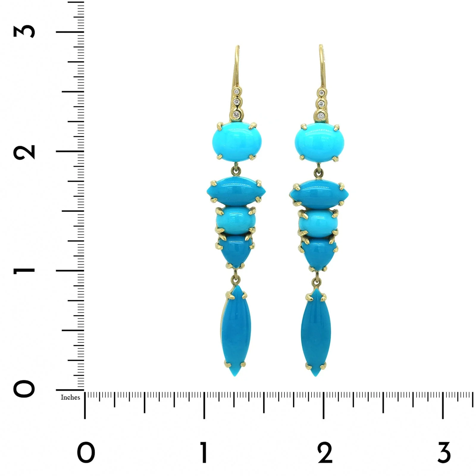 Suzy Landa 18K Yellow Gold Turquoise Diamond Drop Earrings - Image 3