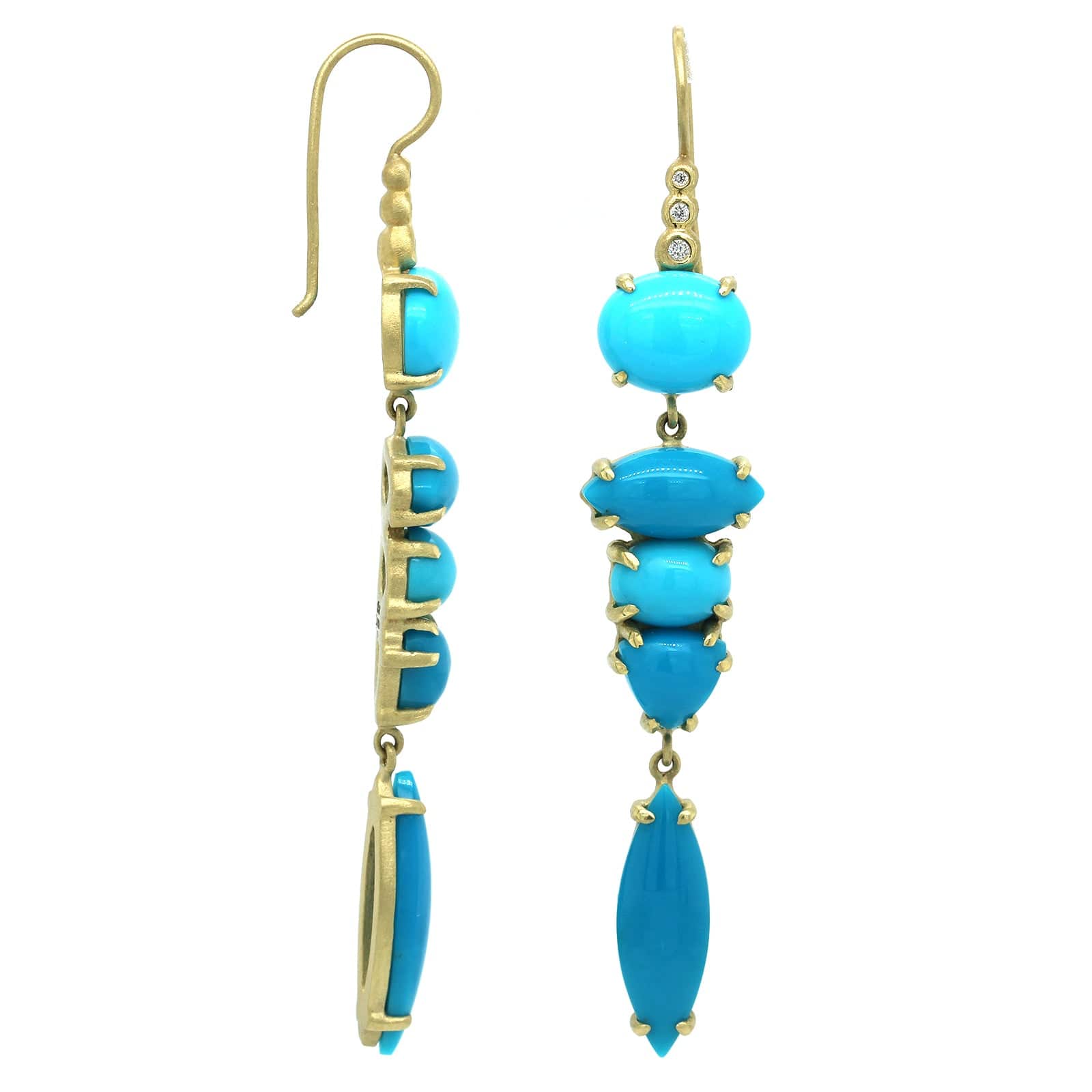 Suzy Landa 18K Yellow Gold Turquoise Diamond Drop Earrings - Image 4