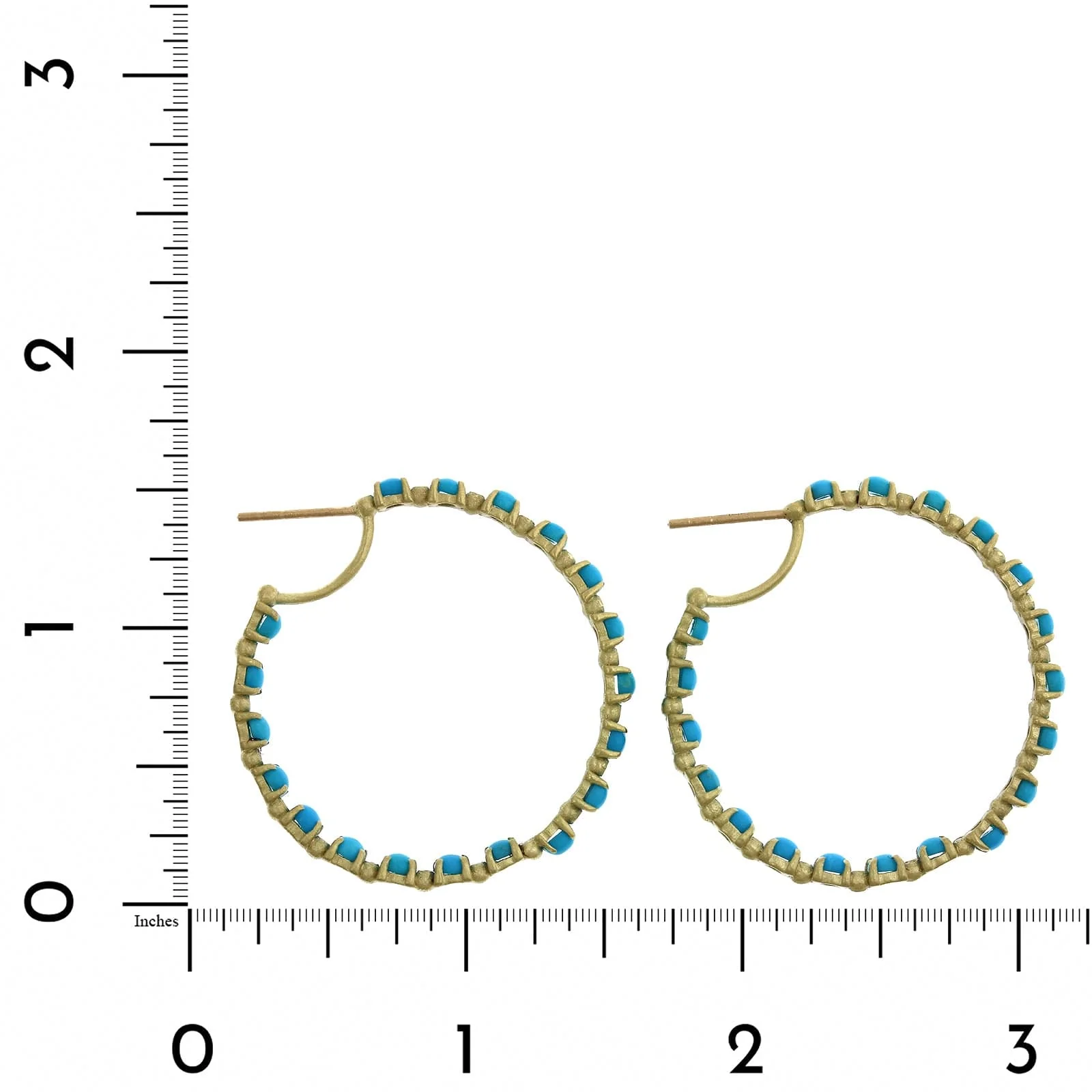 Suzy Landa 18K Yellow Gold Cabochon Turquoise Diamond Hoop Earrings - Image 2