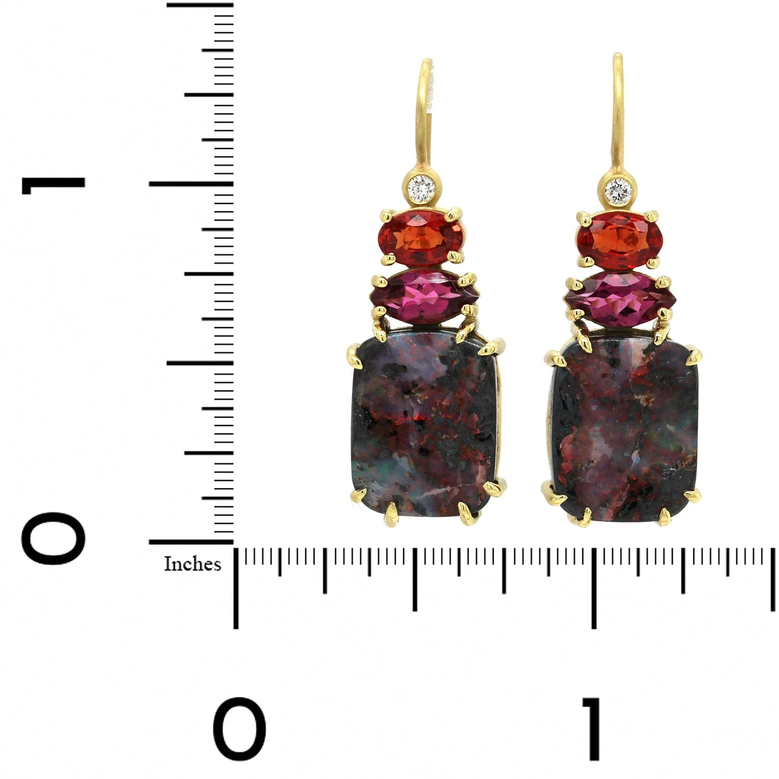 Suzy Landa 18K Yellow Gold Multi Stone Drop Earrings - Image 2