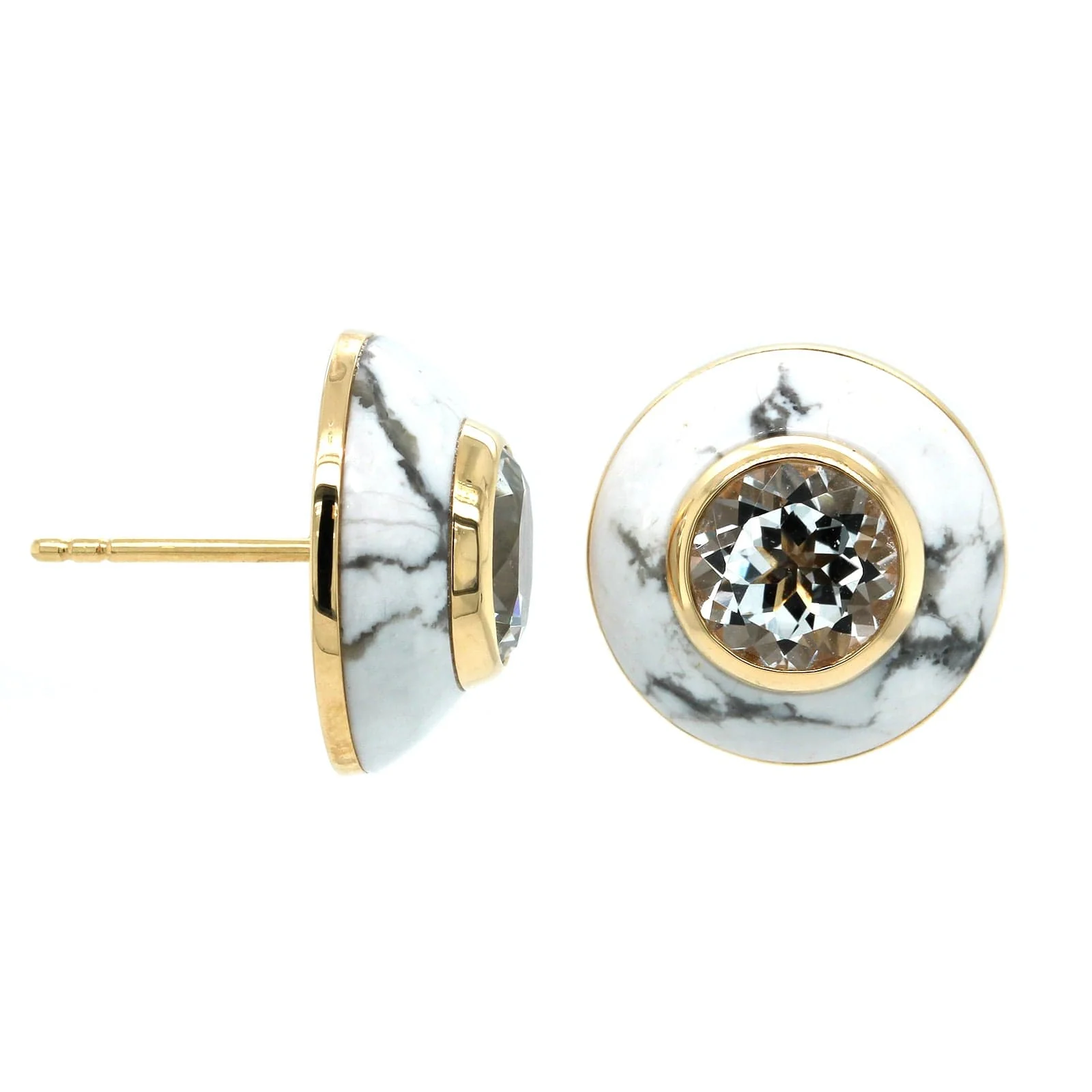 Emily P. Wheeler 18K Yellow Gold Howlite and White Topaz Stud Earrings - Image 4