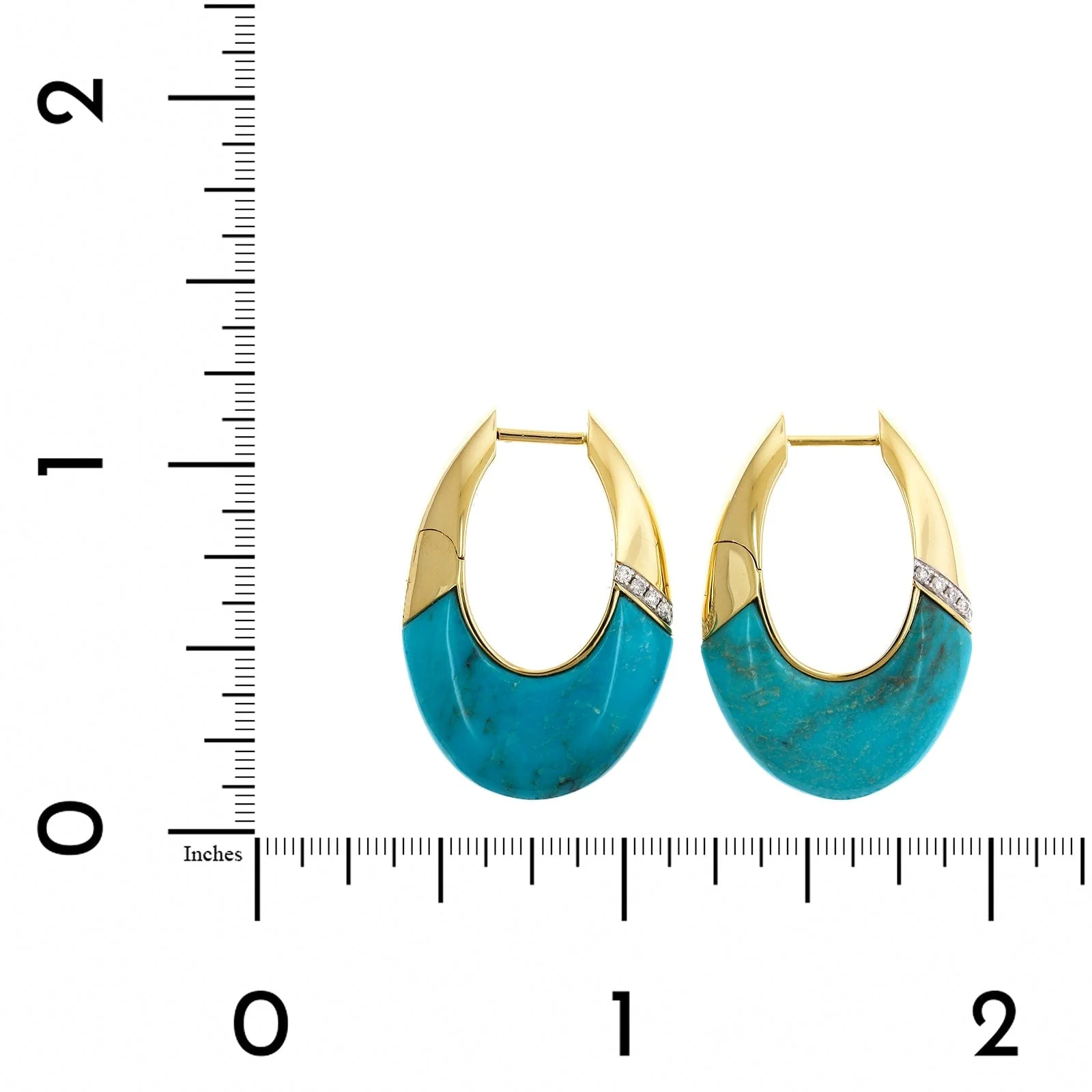 Emily P. Wheeler 18K Yellow Gold Turquoise and Diamond Oval Hoop Earrings - Image 3