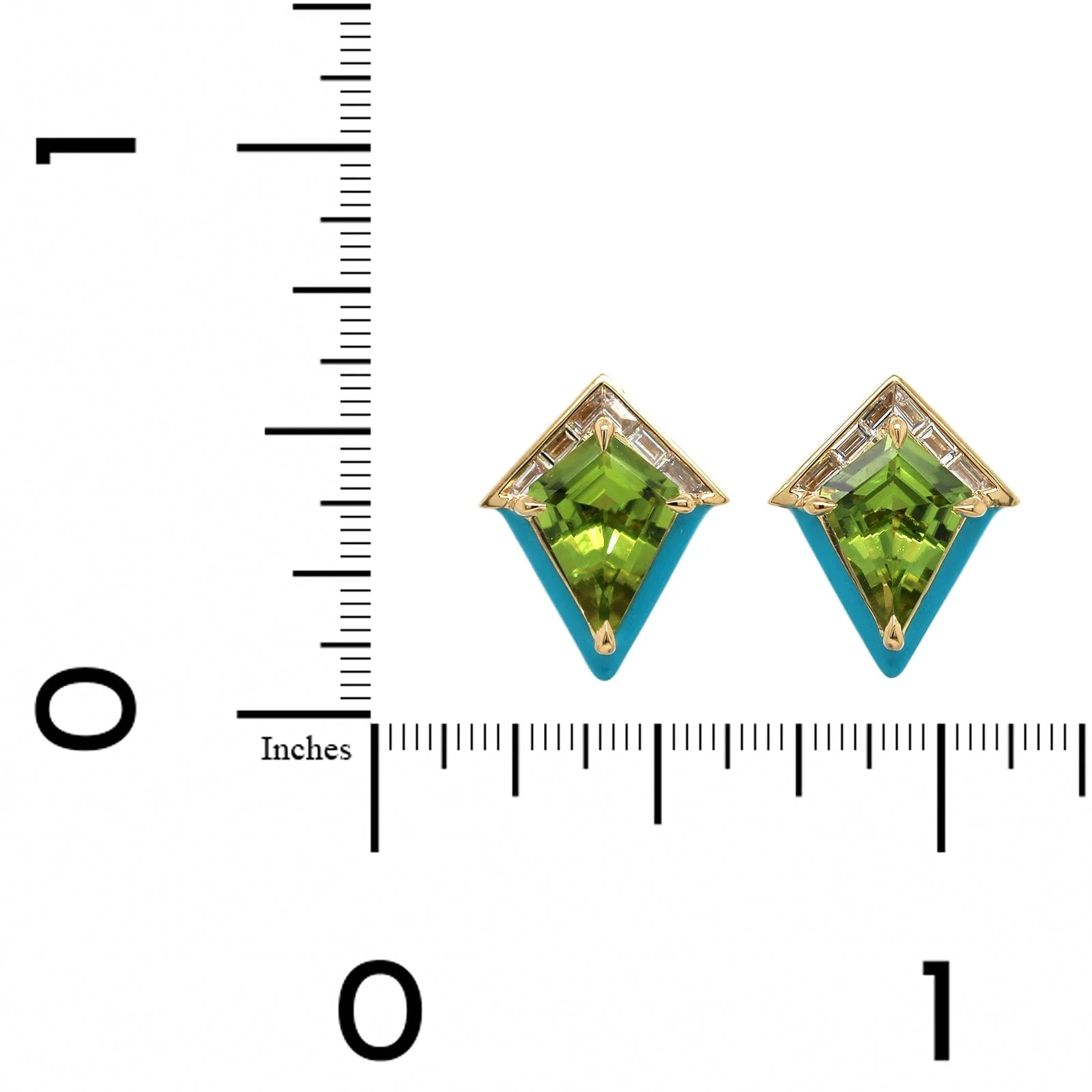 Emily P. Wheeler 18K Yellow Gold Peridot Blue Enamel Stud Earrings - Image 3