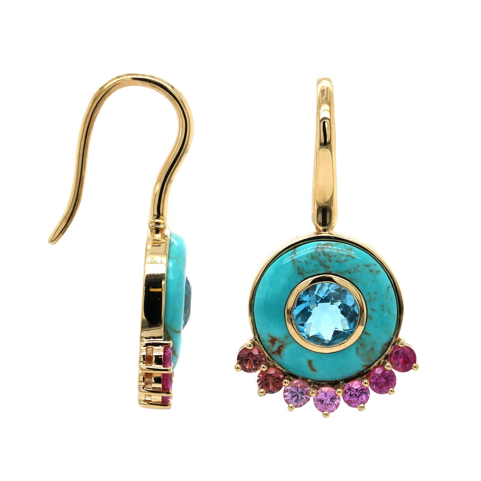 Emily P. Wheeler 18K Yellow Gold Turquoise Topaz Sapphire Drop Earrings