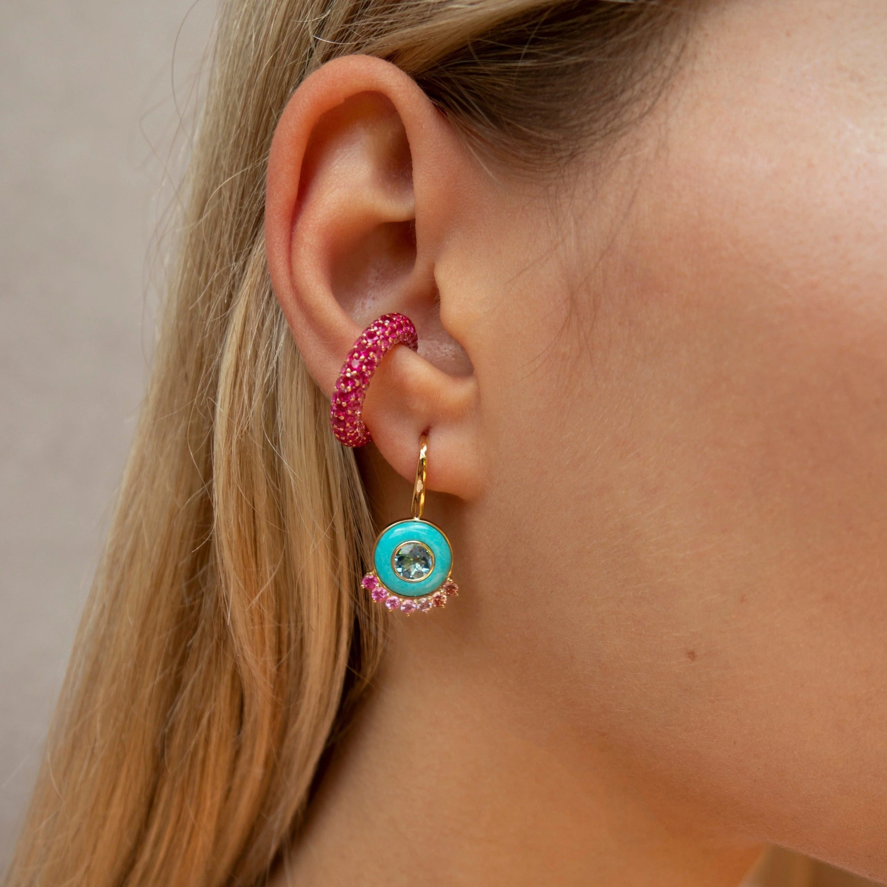 Emily P. Wheeler 18K Yellow Gold Turquoise Topaz Sapphire Drop Earrings - Image 2