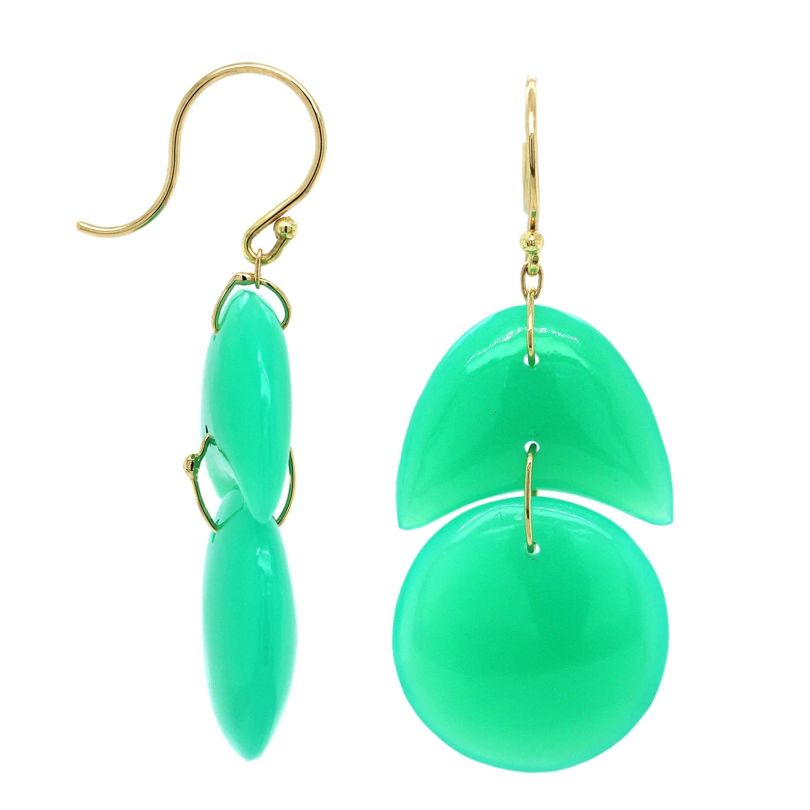 18K Yellow Gold Chrysoprase Tiny Arp Earrings