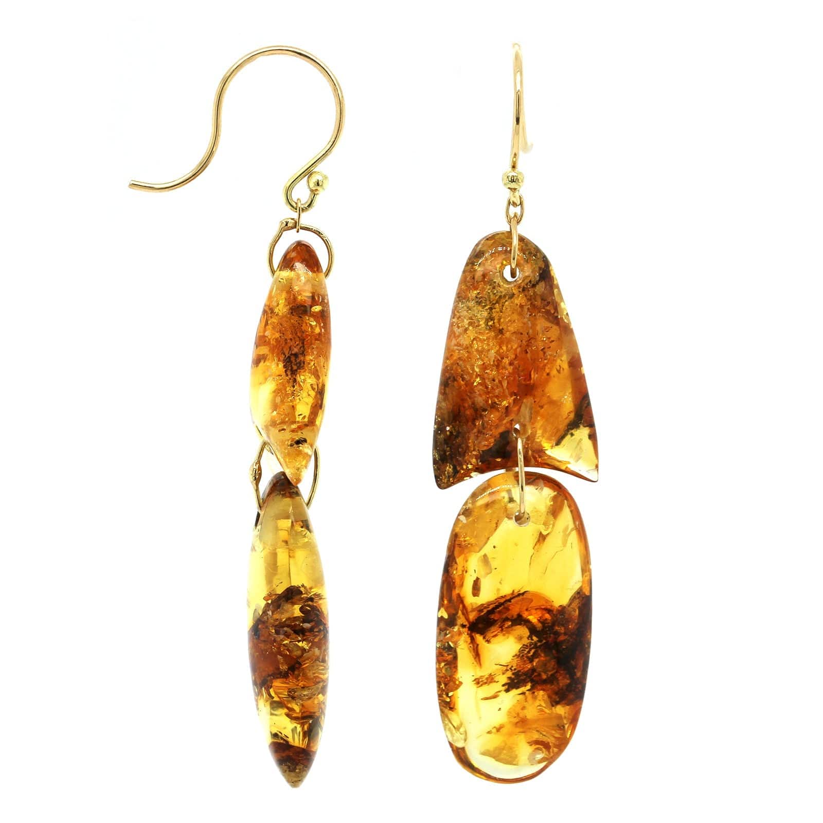 18K Yellow Gold Amber ArrowHead Drop Earrings - Image 3