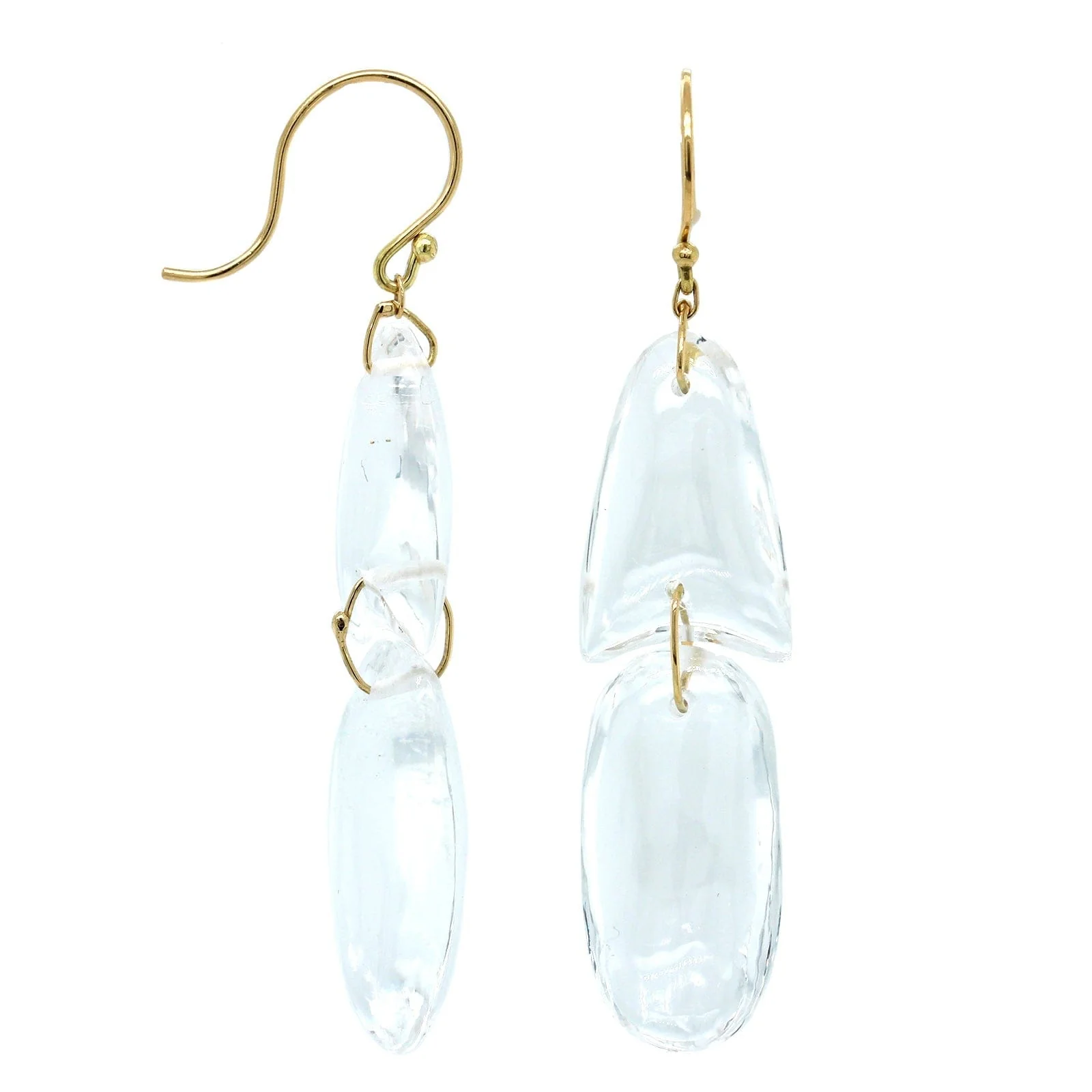 18K Yellow Gold Crystal ArrowHead Drop Earrings - Image 3