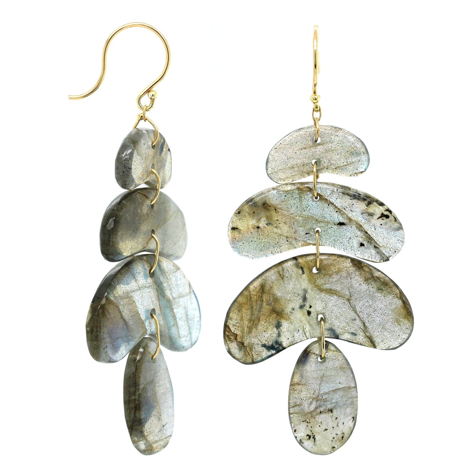 18K Yellow Gold Labradorite Totem Drop Earrings
