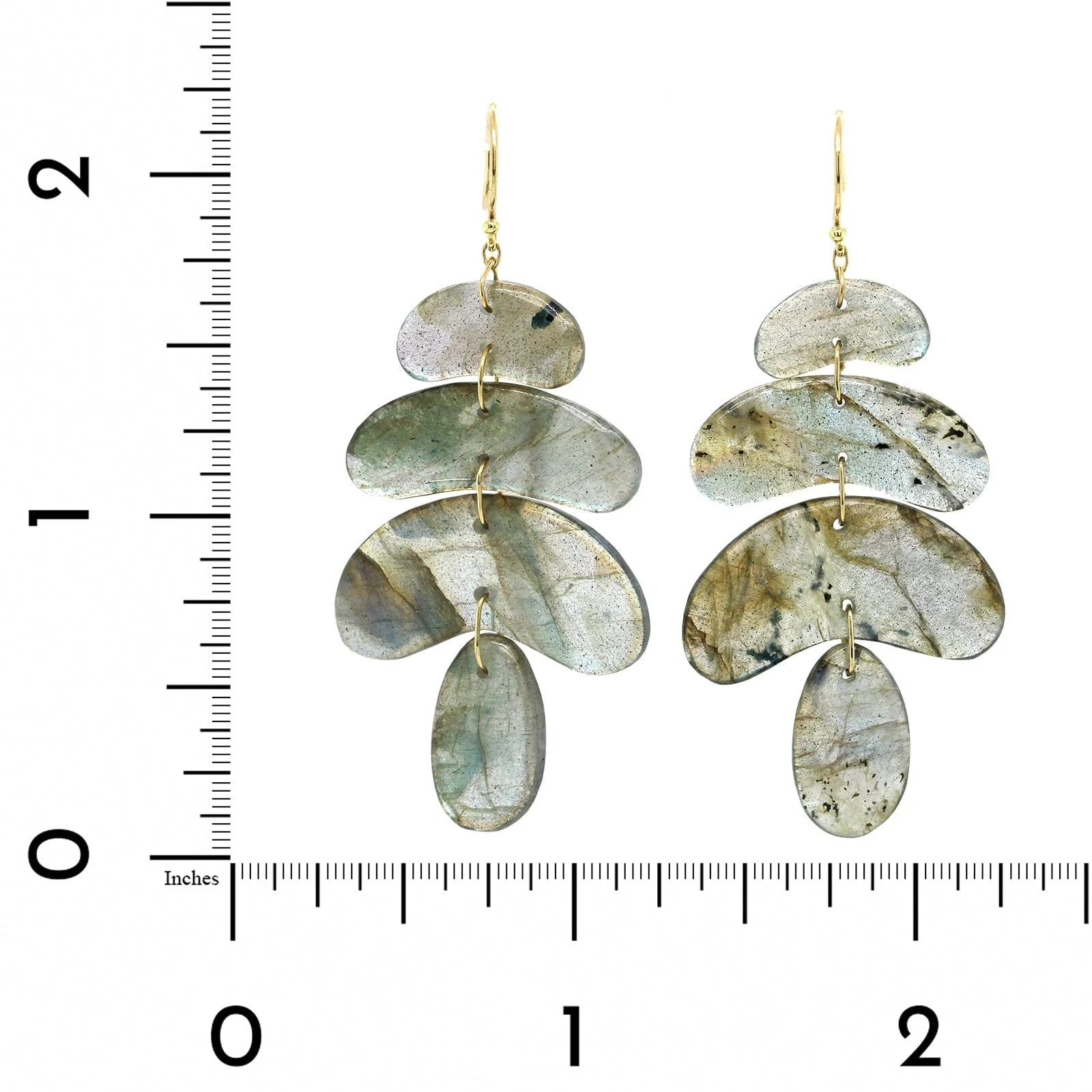 18K Yellow Gold Labradorite Totem Drop Earrings - Image 3