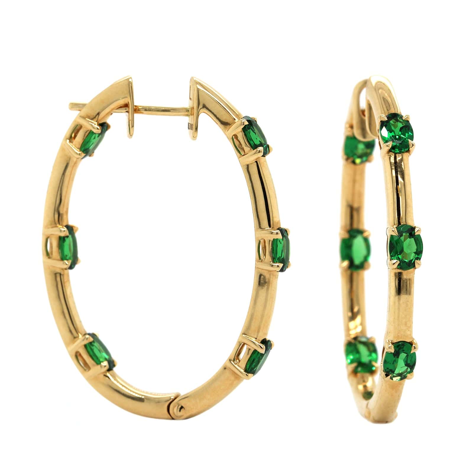 Etho Maria 18K Yellow Gold Oval Tsavorite Hoop Earrings - Image 3