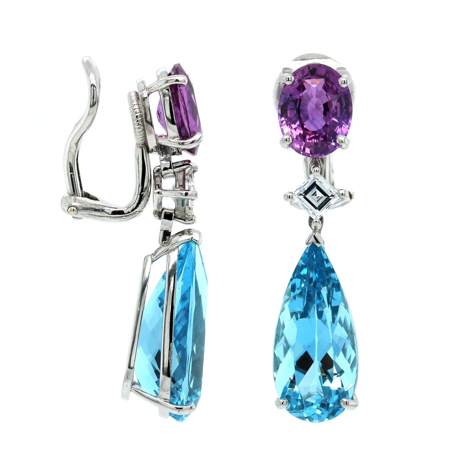 Oscar Heyman Platinum Aquamarine and Sapphire Drop Earrings - Image 3