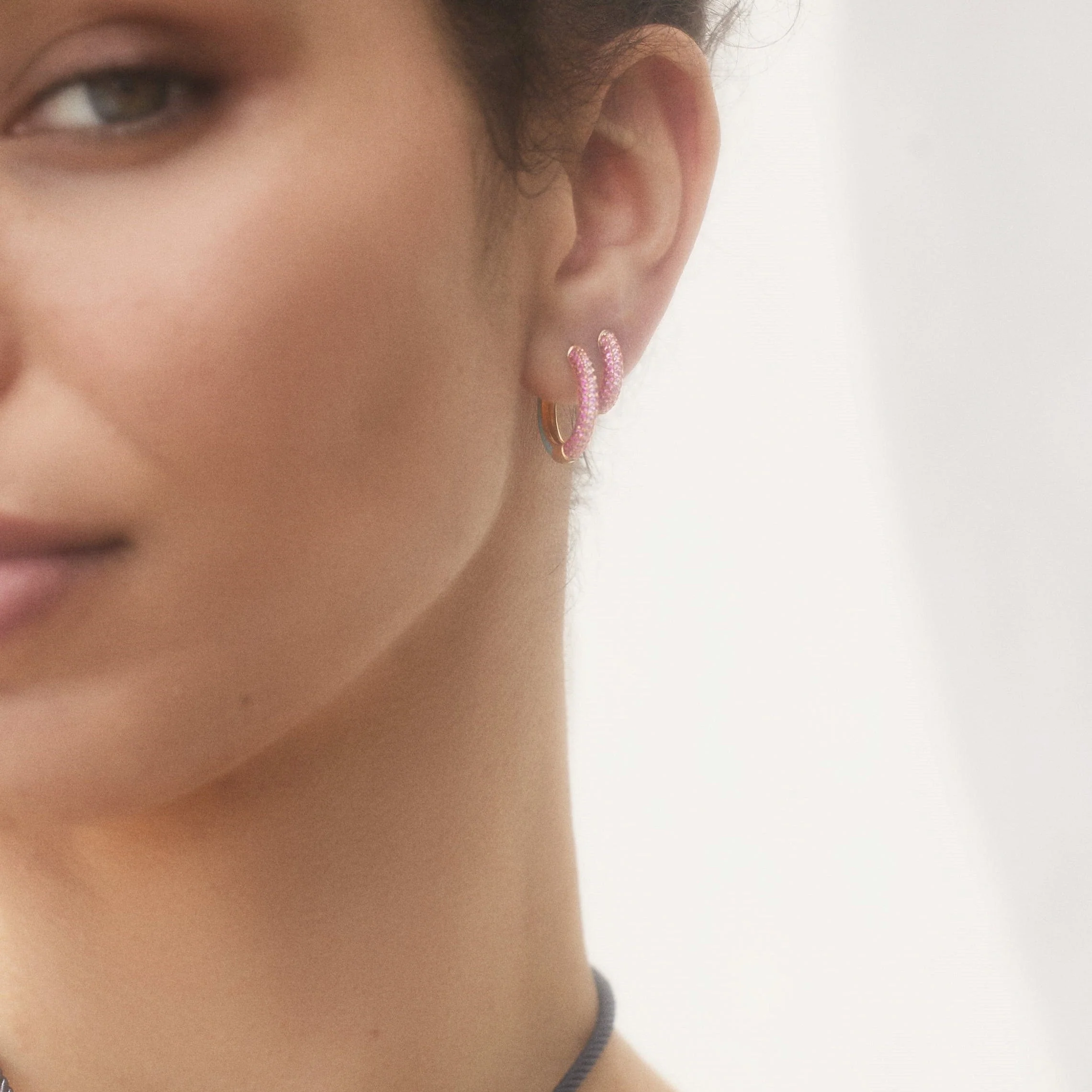 Emily P. Wheeler 18K Yellow Gold Sapphire and Ruby Huggie Earrings - Image 2