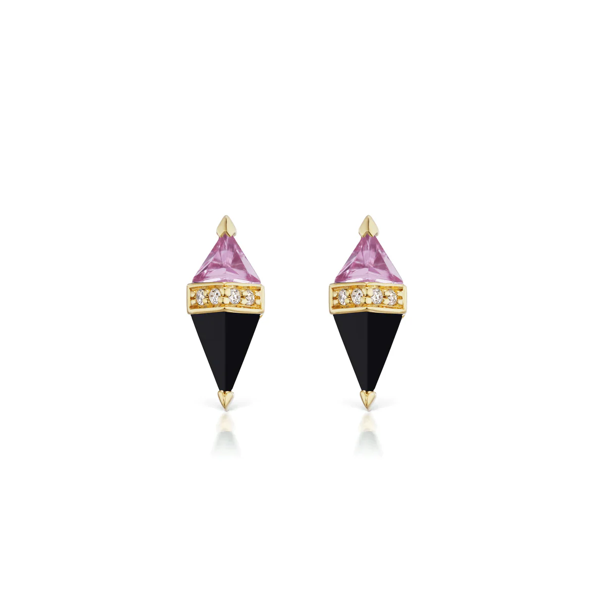 Sorellina 18K Yellow Gold Pietra Pink Topaz and Onyx Stud Earrings