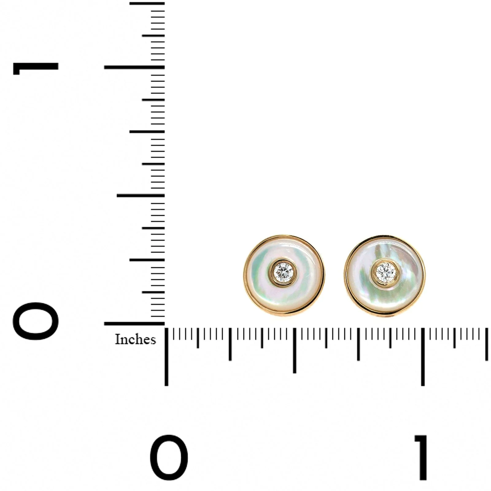 14K Yellow Gold Round Mother of Pearl and Diamond Stud Earrings - Image 2