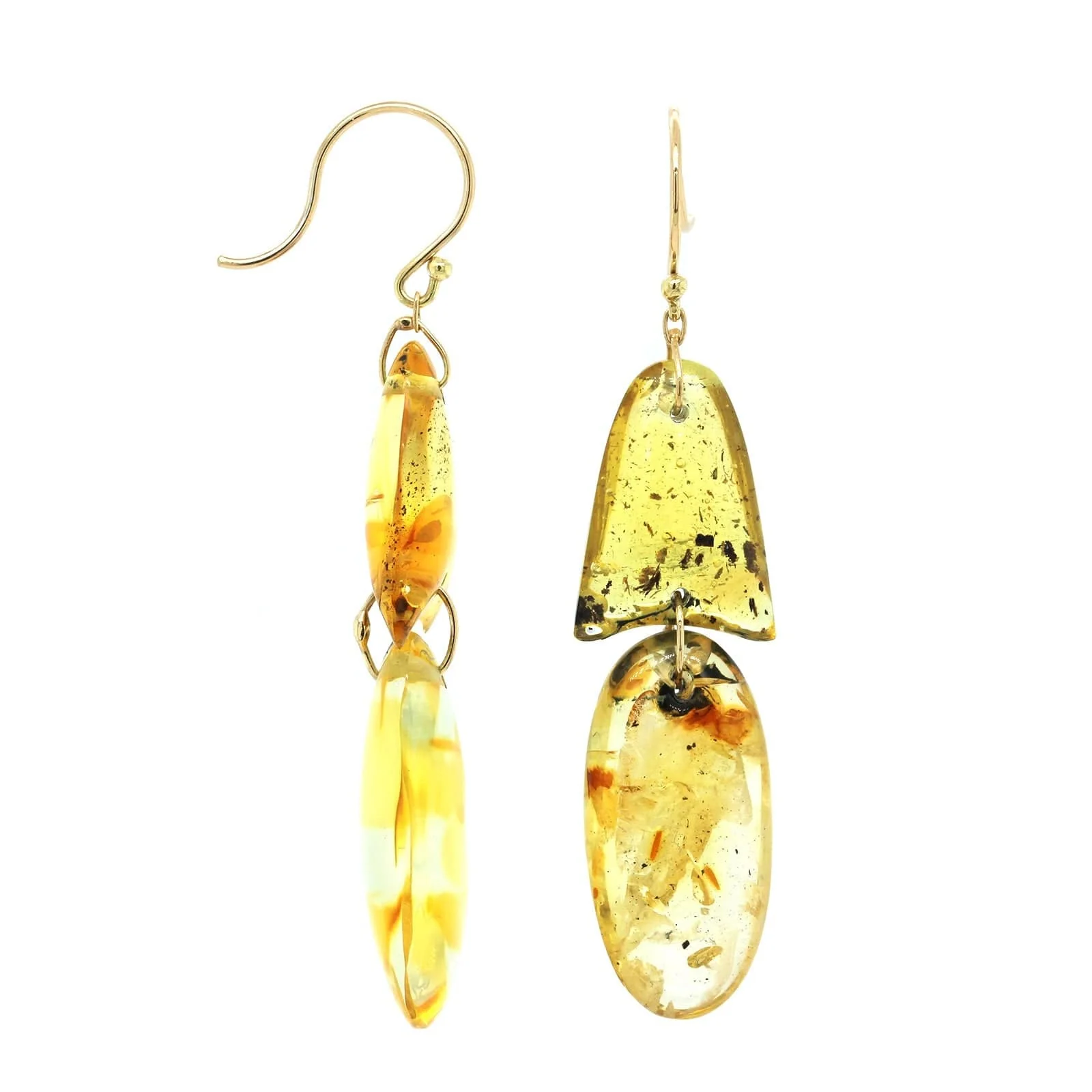18K Yellow Gold Amber Drop Earrings - Image 3