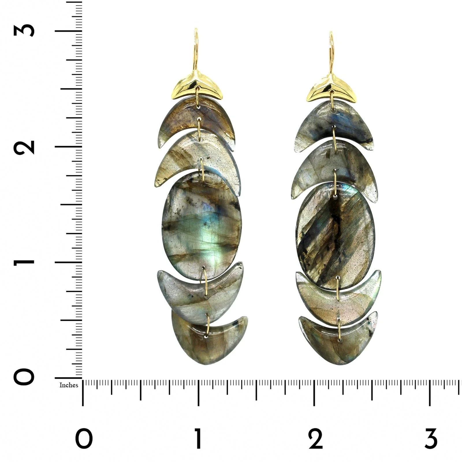 18K Yellow Gold Labradorite Drop Earrings - Image 2