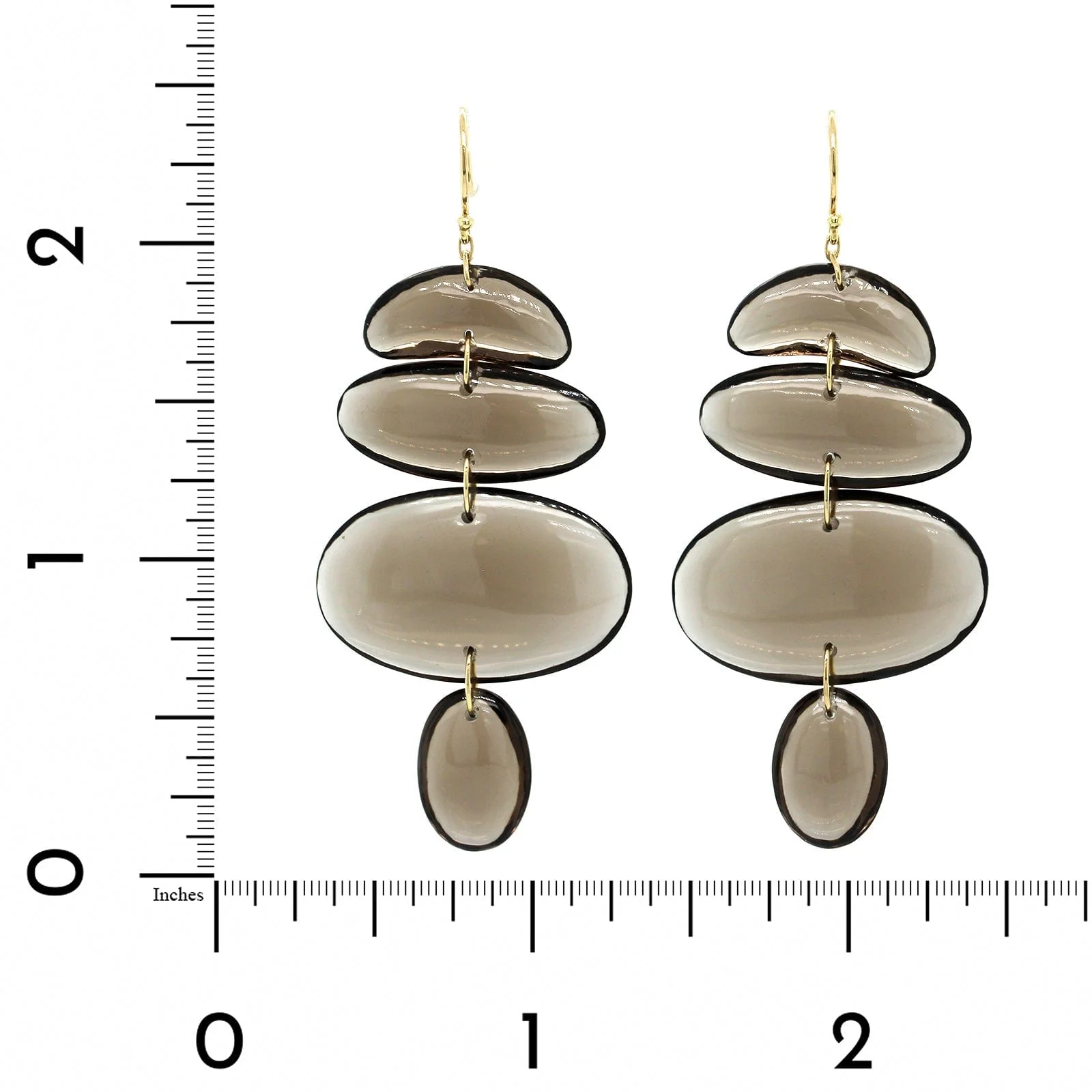 18K Yellow Gold Smokey Quartz Drop Earrings - Image 2