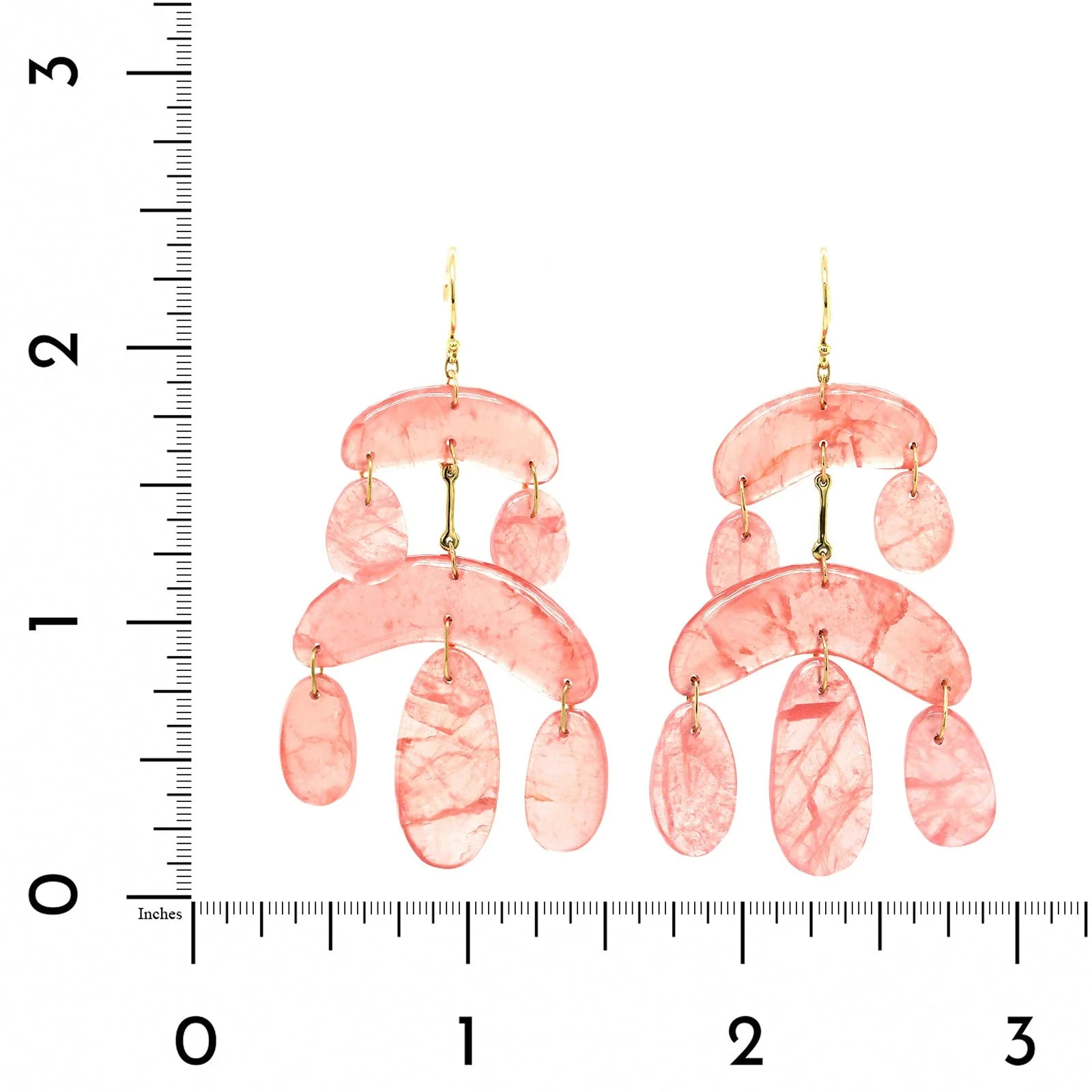 18K Yellow Gold Mini Rhodochrosite Chandelier Earrings - Image 2