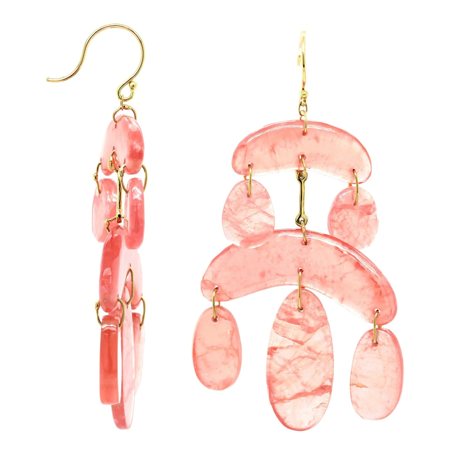 18K Yellow Gold Mini Rhodochrosite Chandelier Earrings - Image 3
