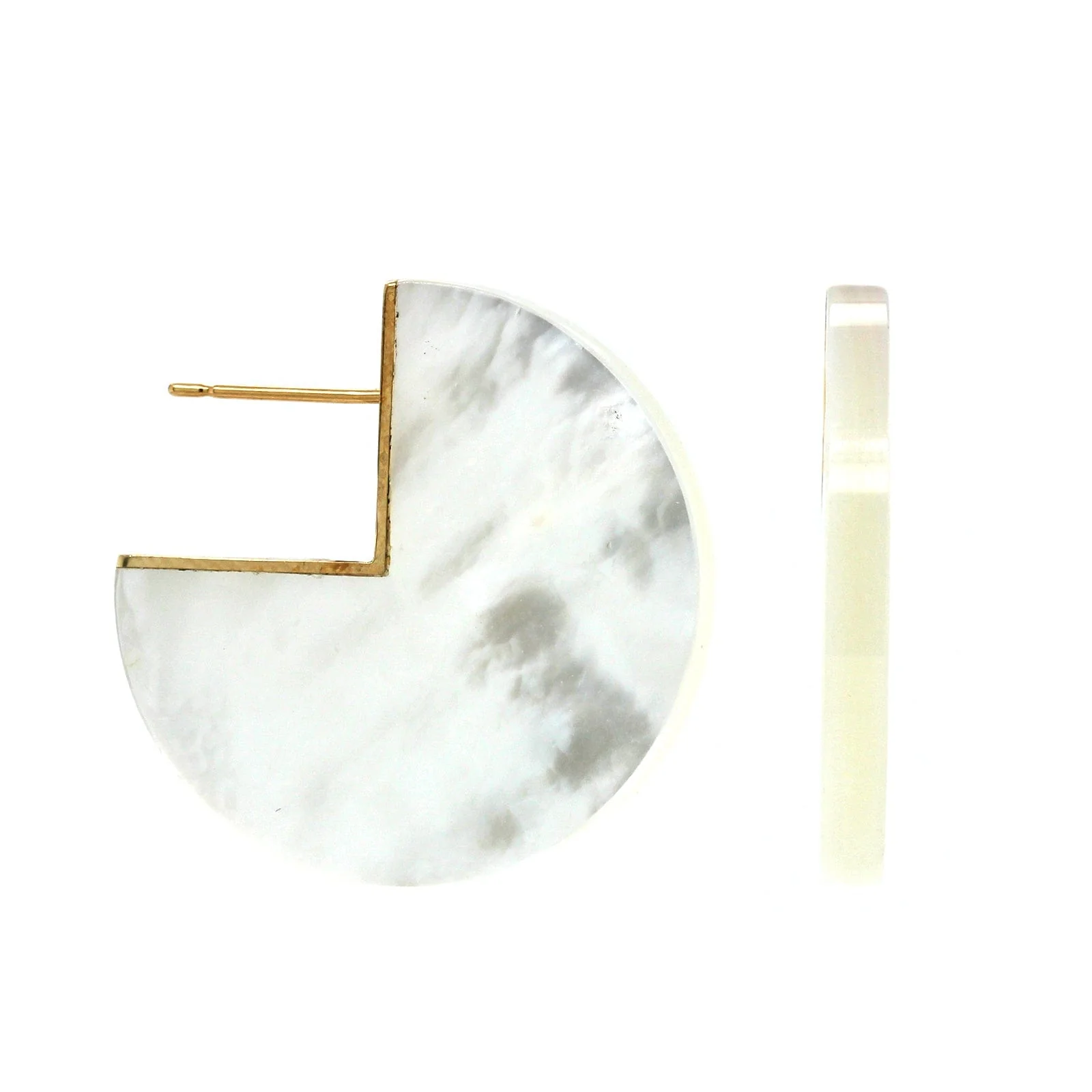 18K Yellow Gold Mother of Pearl Shell Sliced Earrings