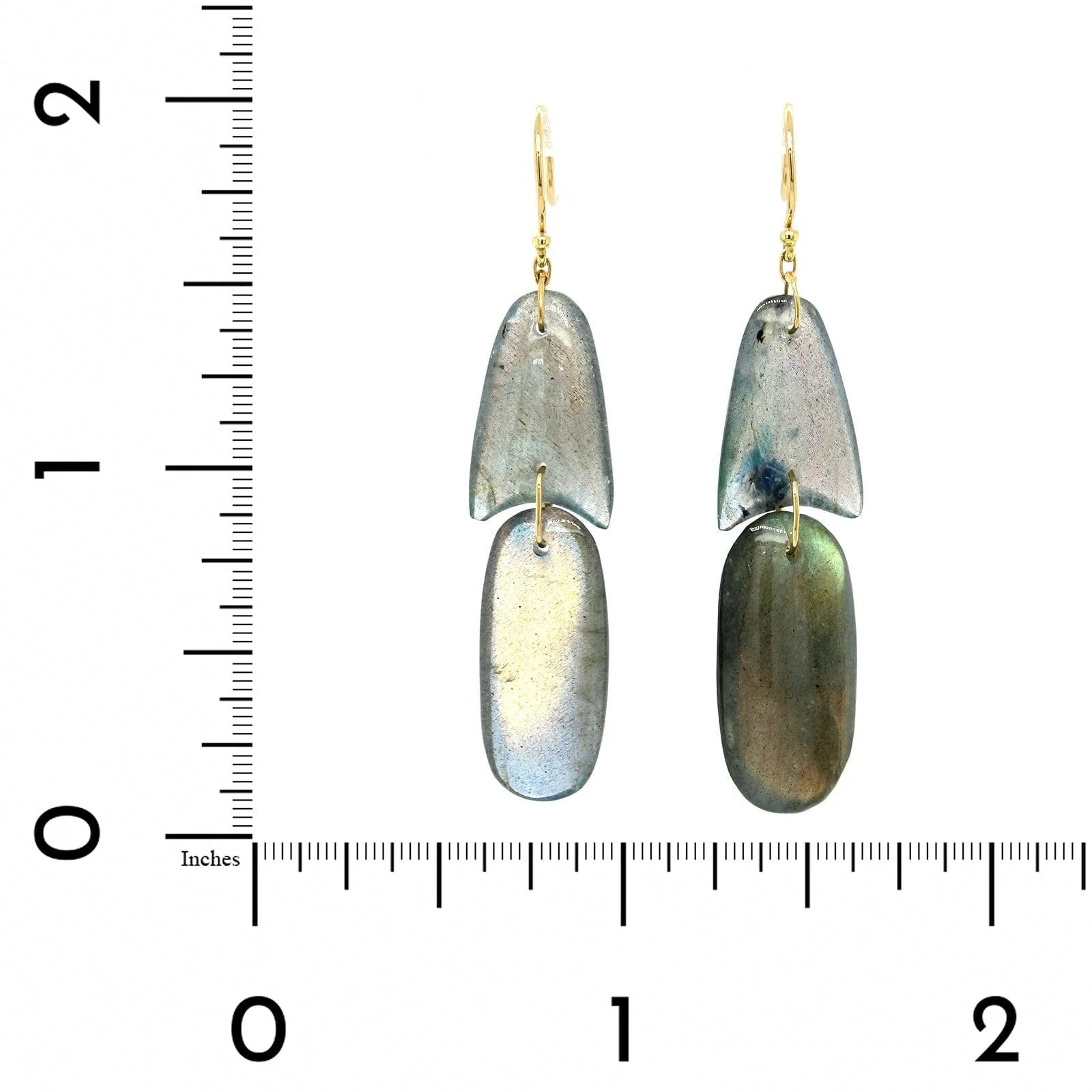 18K Yellow Gold Labradorite Drop Earrings - Image 2
