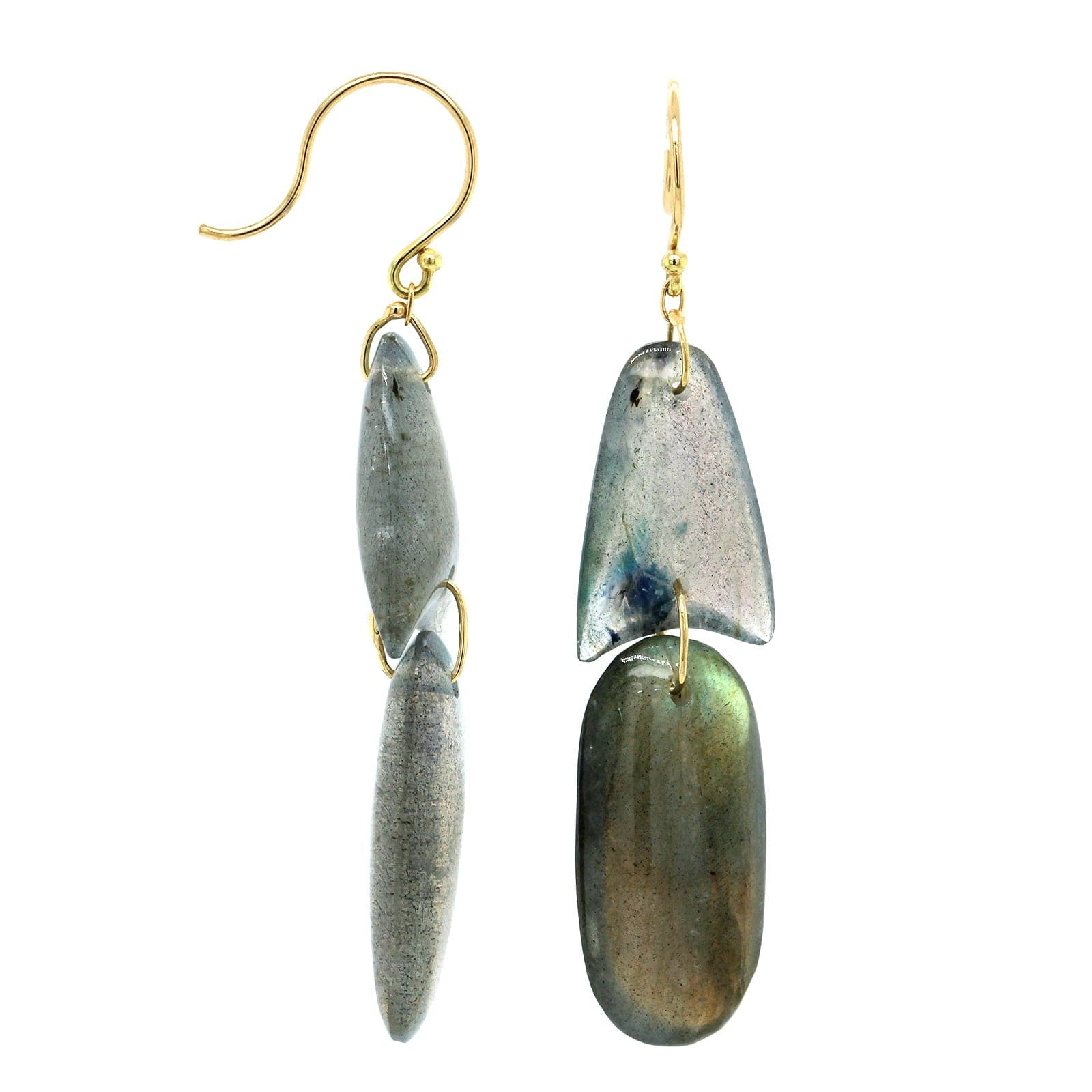 18K Yellow Gold Labradorite Drop Earrings - Image 3