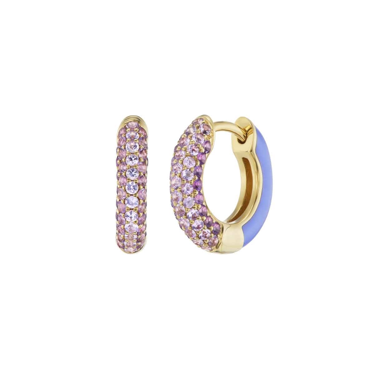 Emily P. Wheeler 18K Yellow Gold Purple Sapphire and Amethyst Baby Duo Enameled Hoops