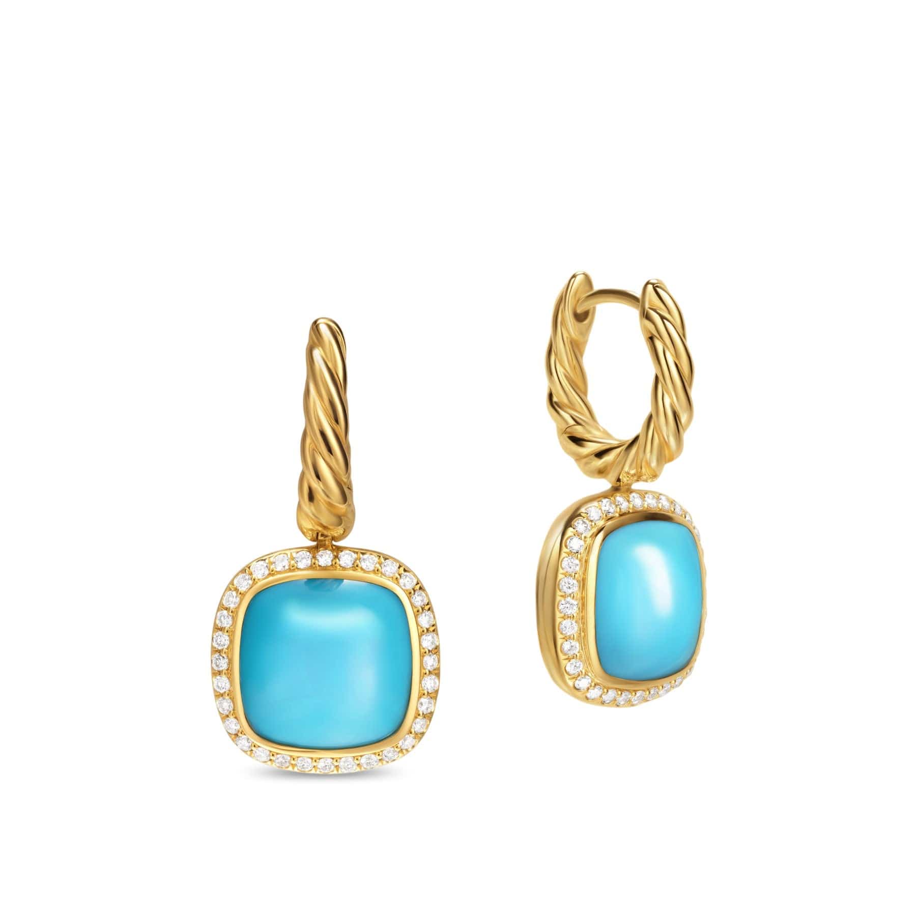 Albion® Drop Earrings 18K Yellow Gold with Turquoise and Diamonds, 10mm - Image 2